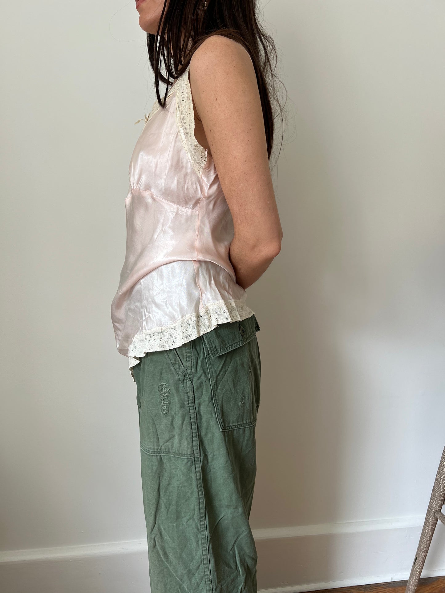 1940s Baby Pink Satin Tank