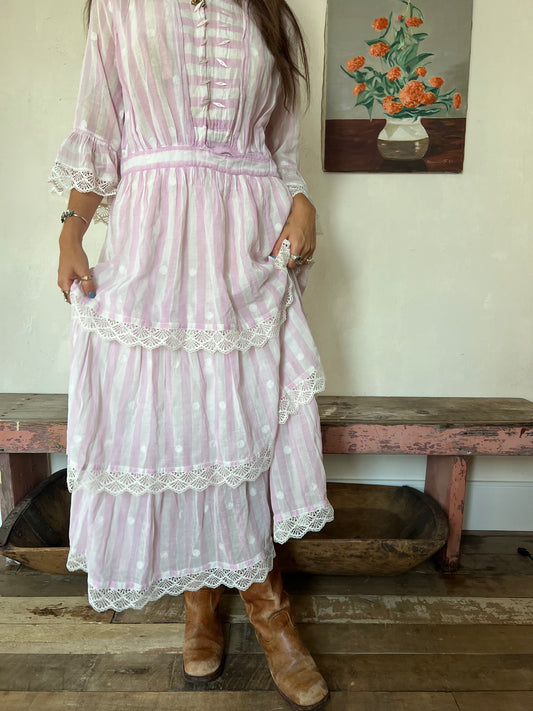 Lilac Striped Tiered Edwardian Dress