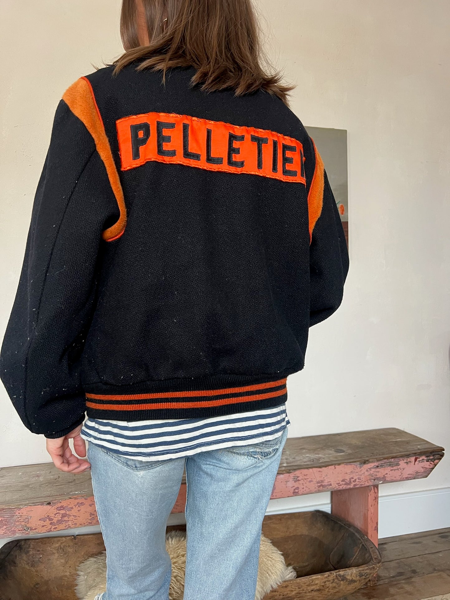 1980s Black and Orange Varsity Jacket