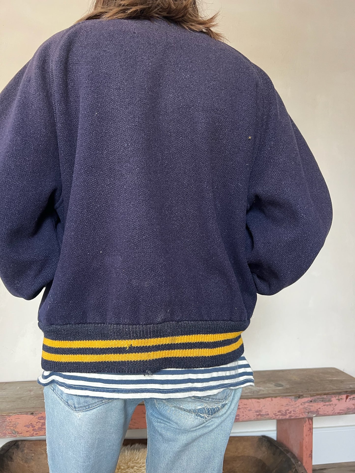Navy Wool Faded Varsity Jacket