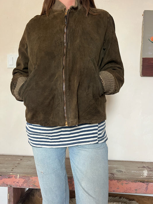 Chocolate Brown Suede Bomber Jacket