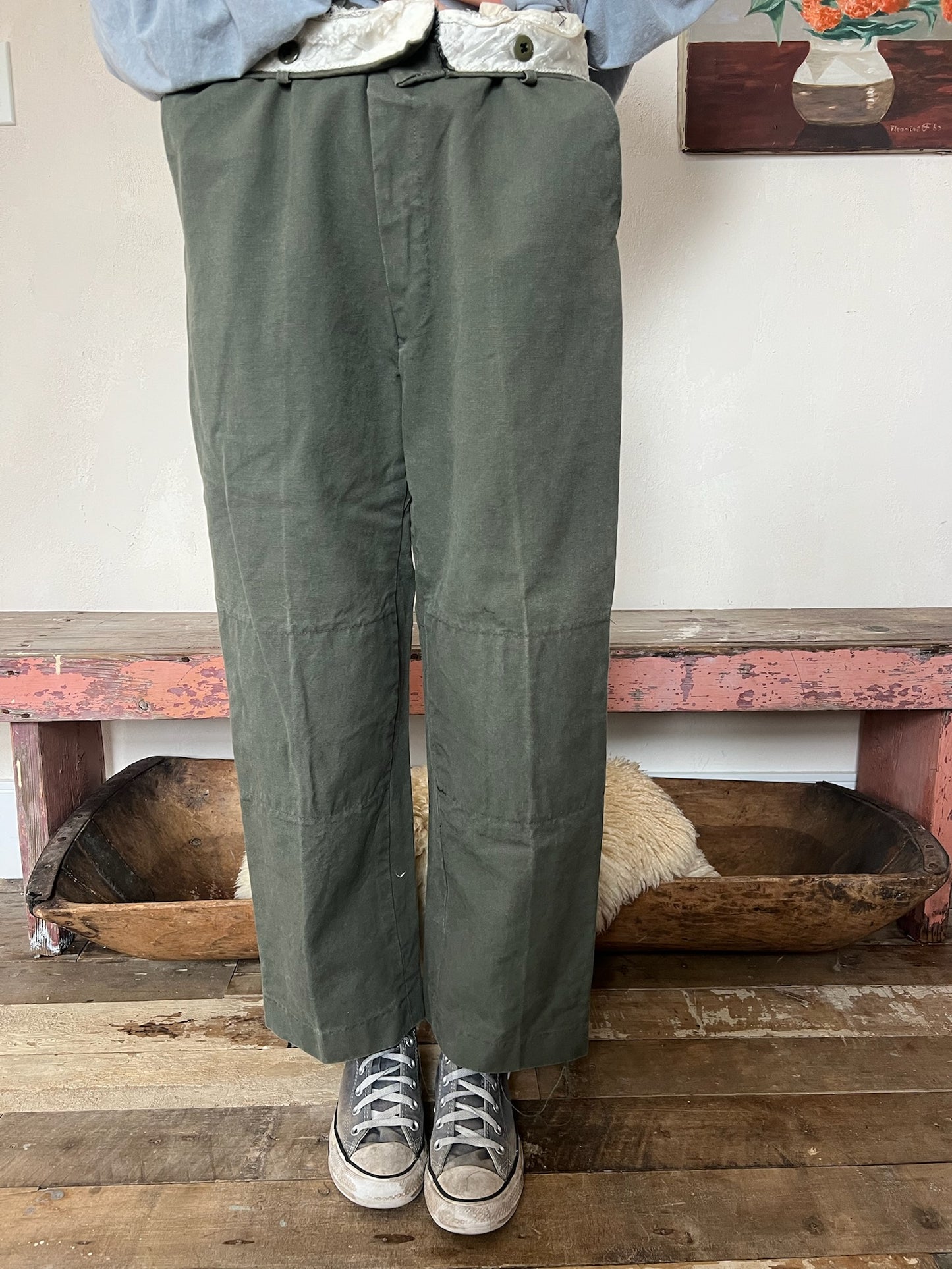Faded Olive Trouser with Knee Panelling