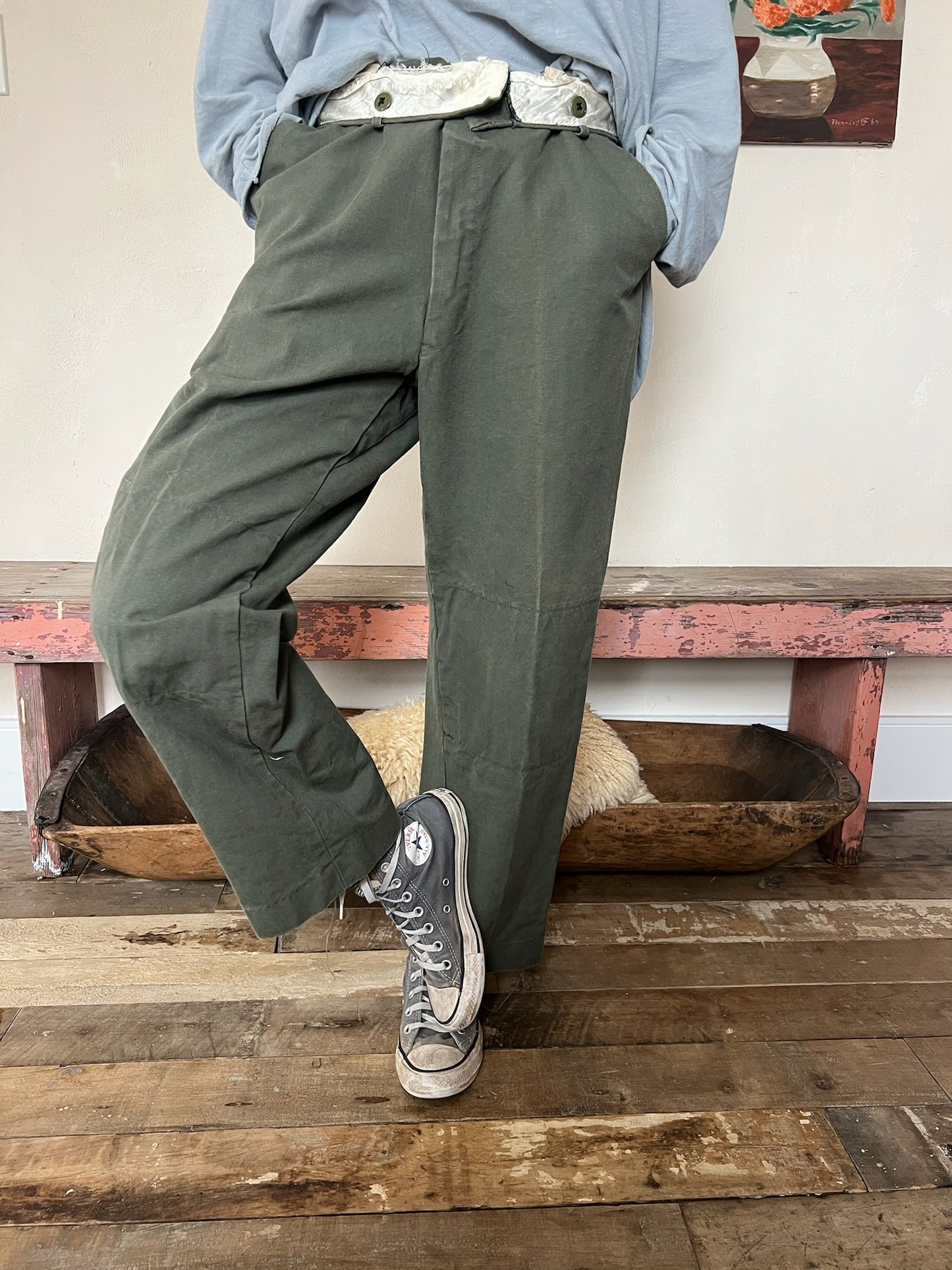 Faded Olive Trouser with Knee Panelling