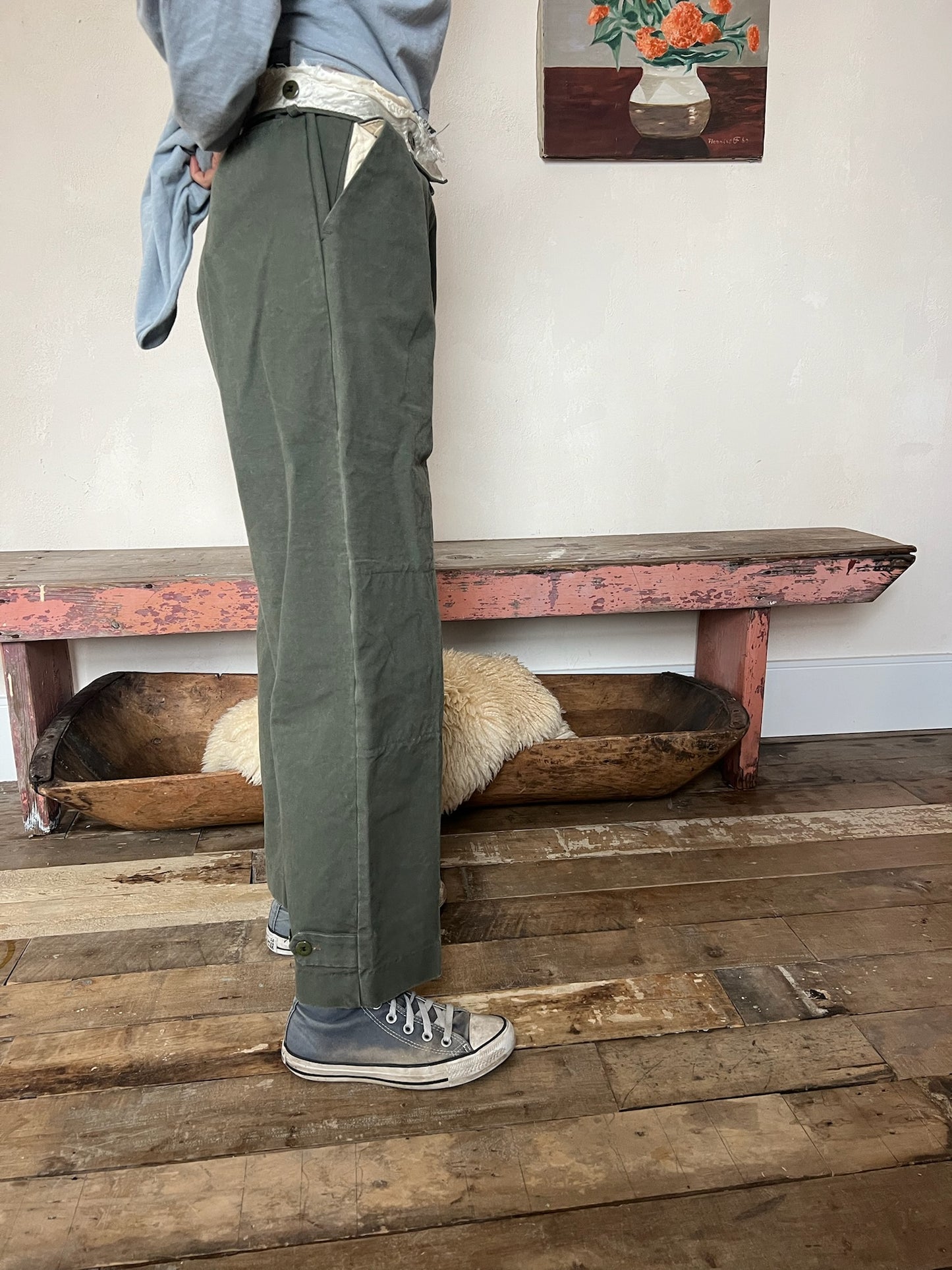 Faded Olive Trouser with Knee Panelling