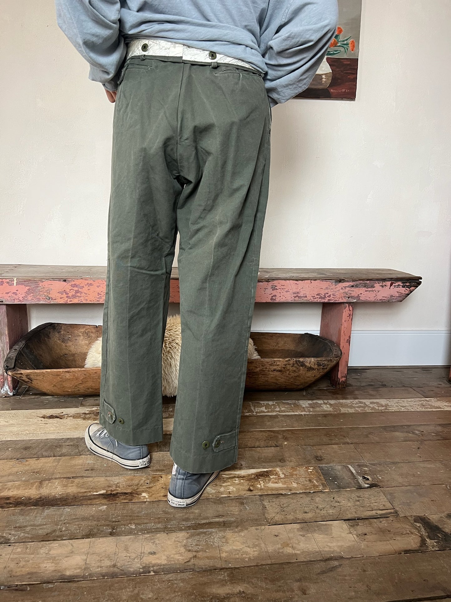 Faded Olive Trouser with Knee Panelling