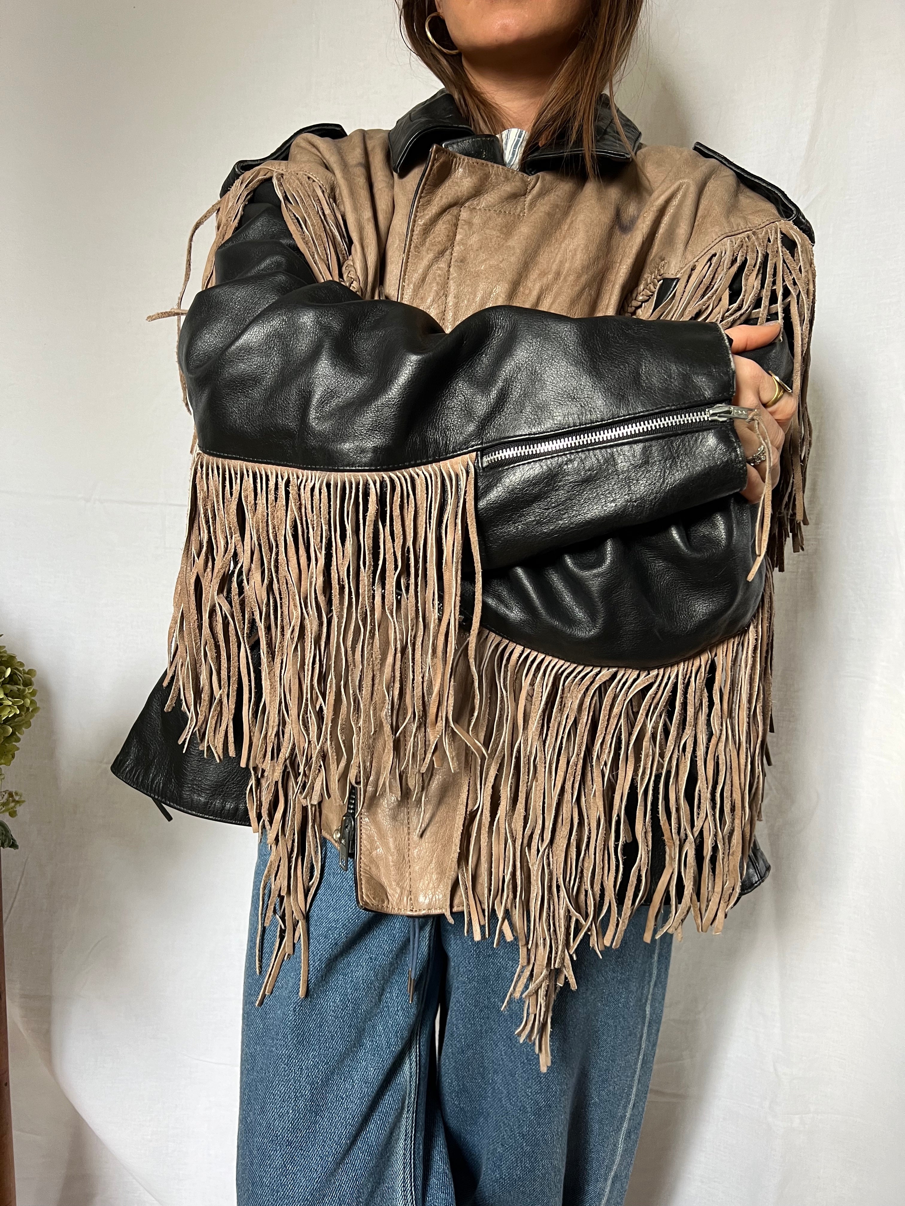 Two-Toned Fringe Leather Jacket