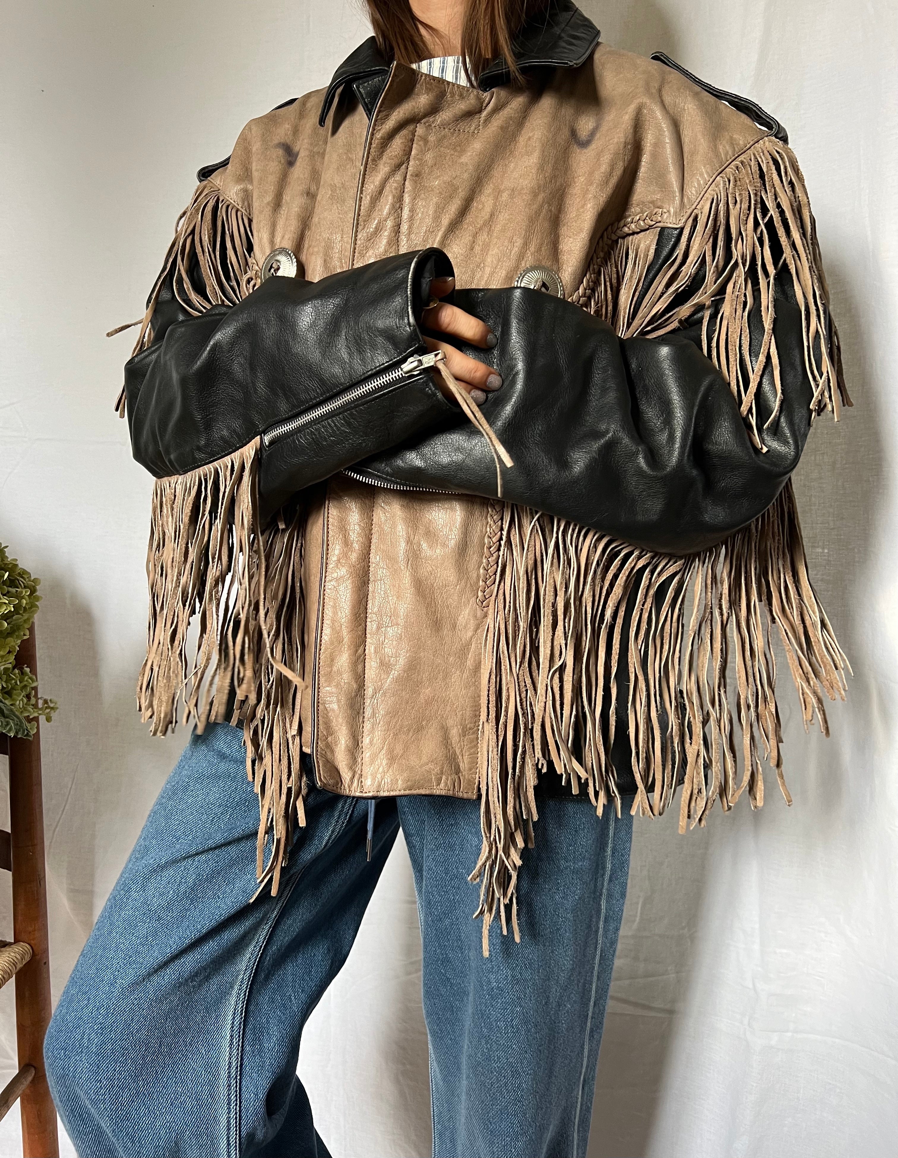 Two-Toned Fringe Leather Jacket
