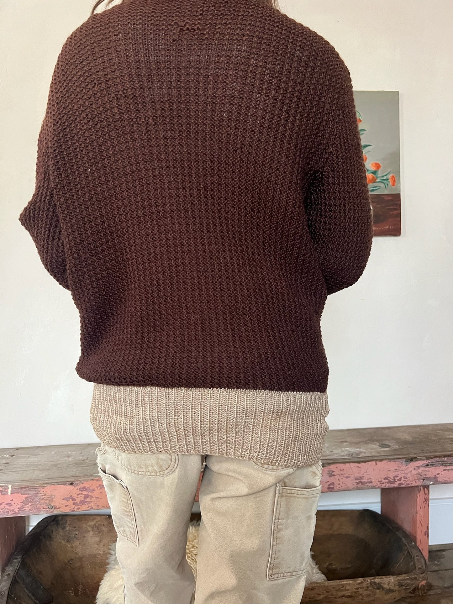 70s Brown Knit Zip Up Sweater
