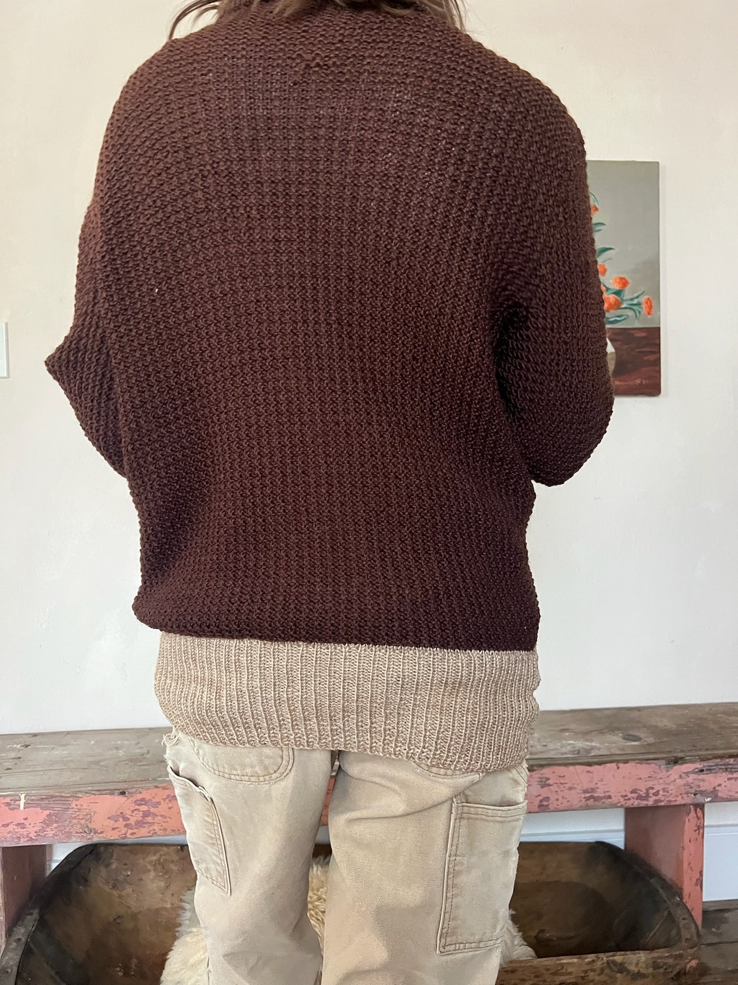 70s Brown Knit Zip Up Sweater