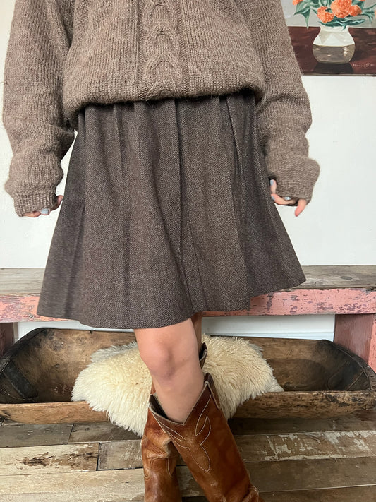 Brown Wool Twill Pleated Kilt