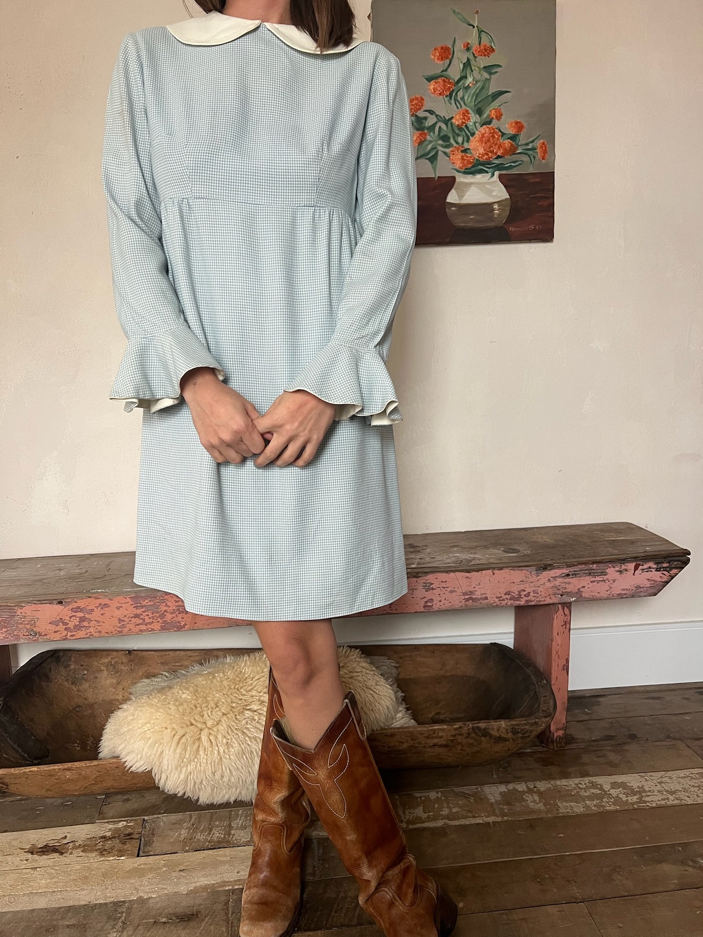 Baby Blue Houndstooth Dress