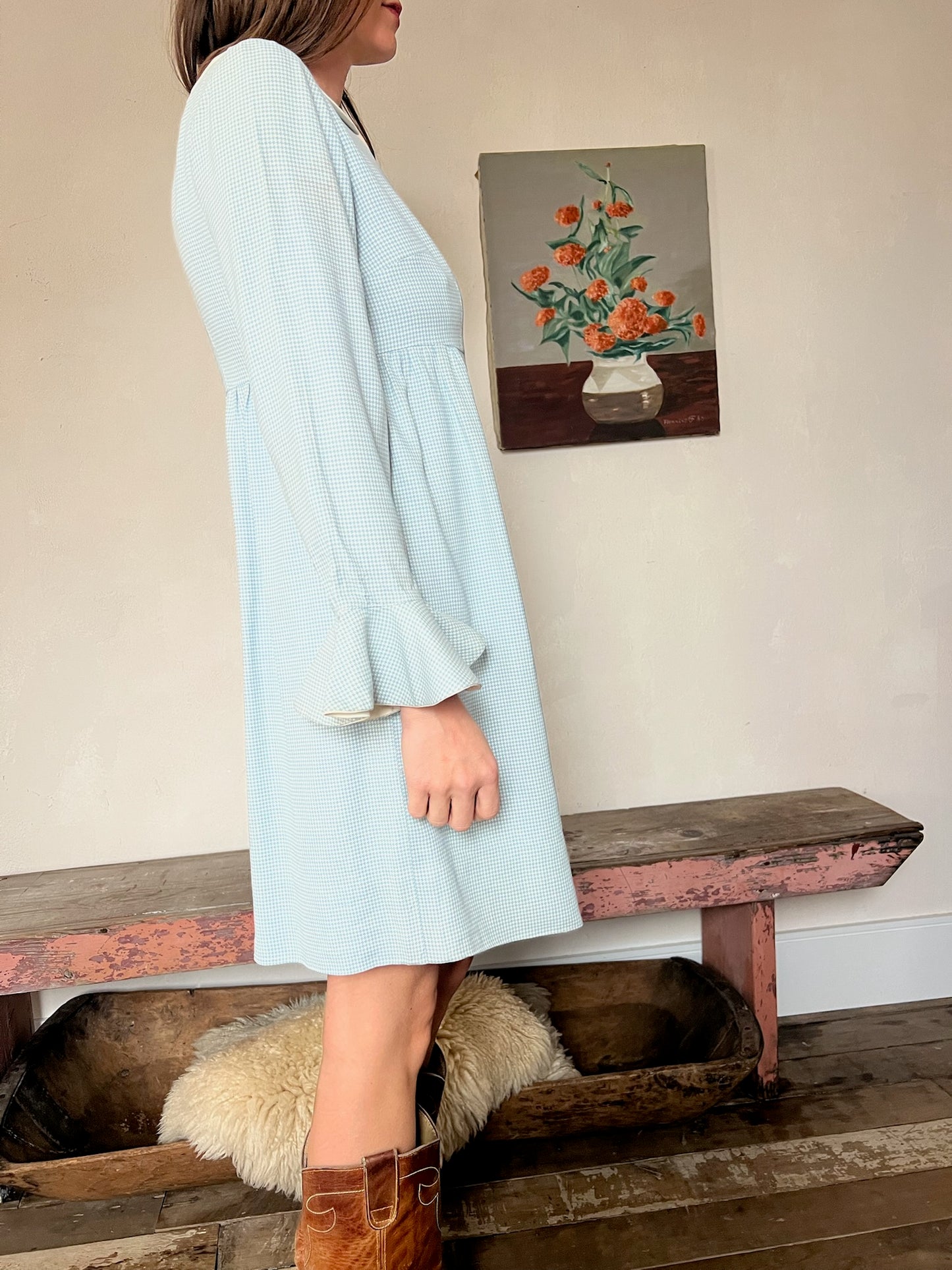 Baby Blue Houndstooth Dress