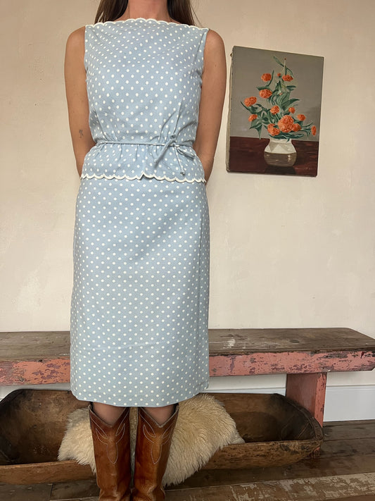 Baby Blue Polka Dot Peplum Dress