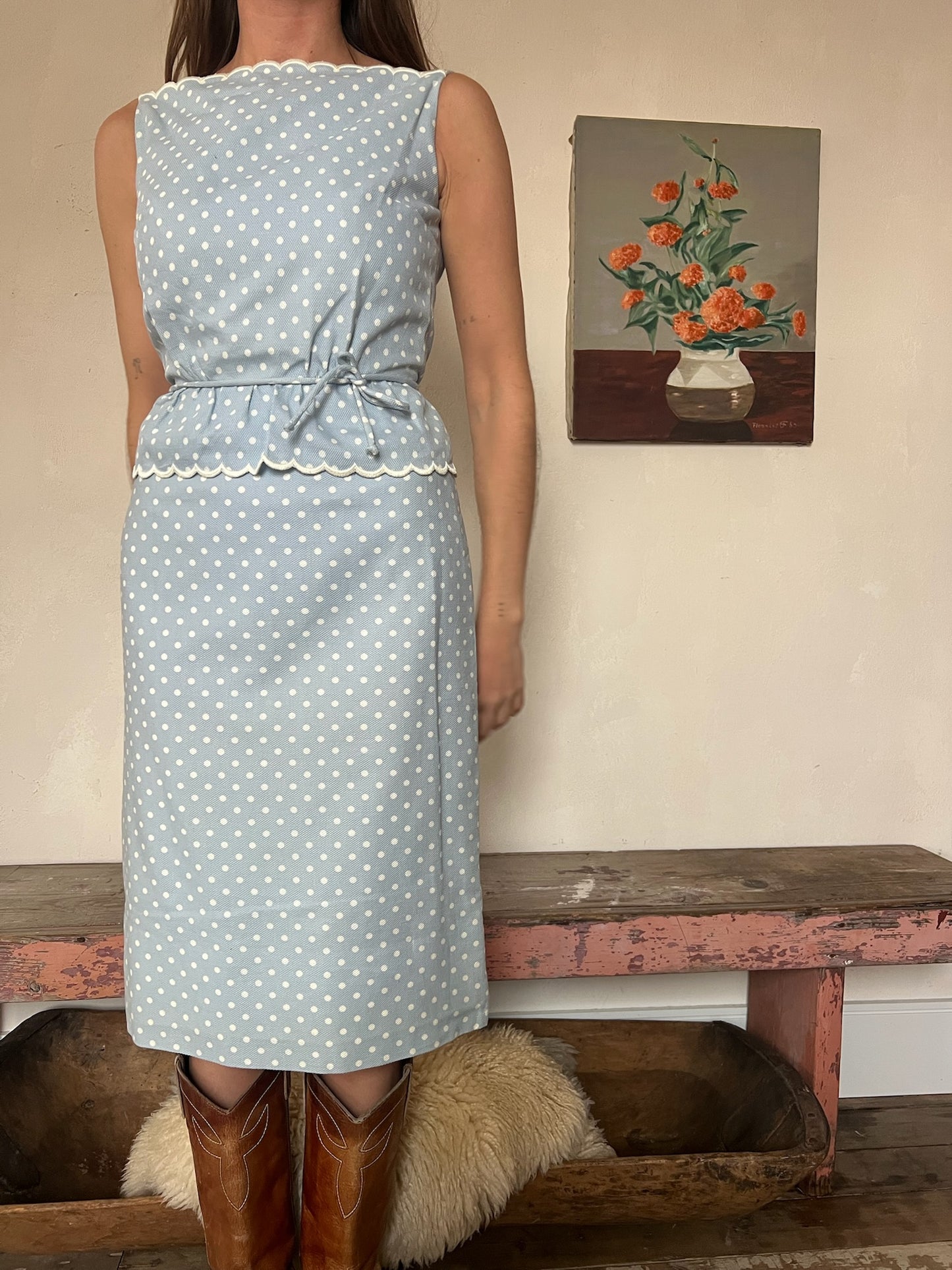 Baby Blue Polka Dot Peplum Dress