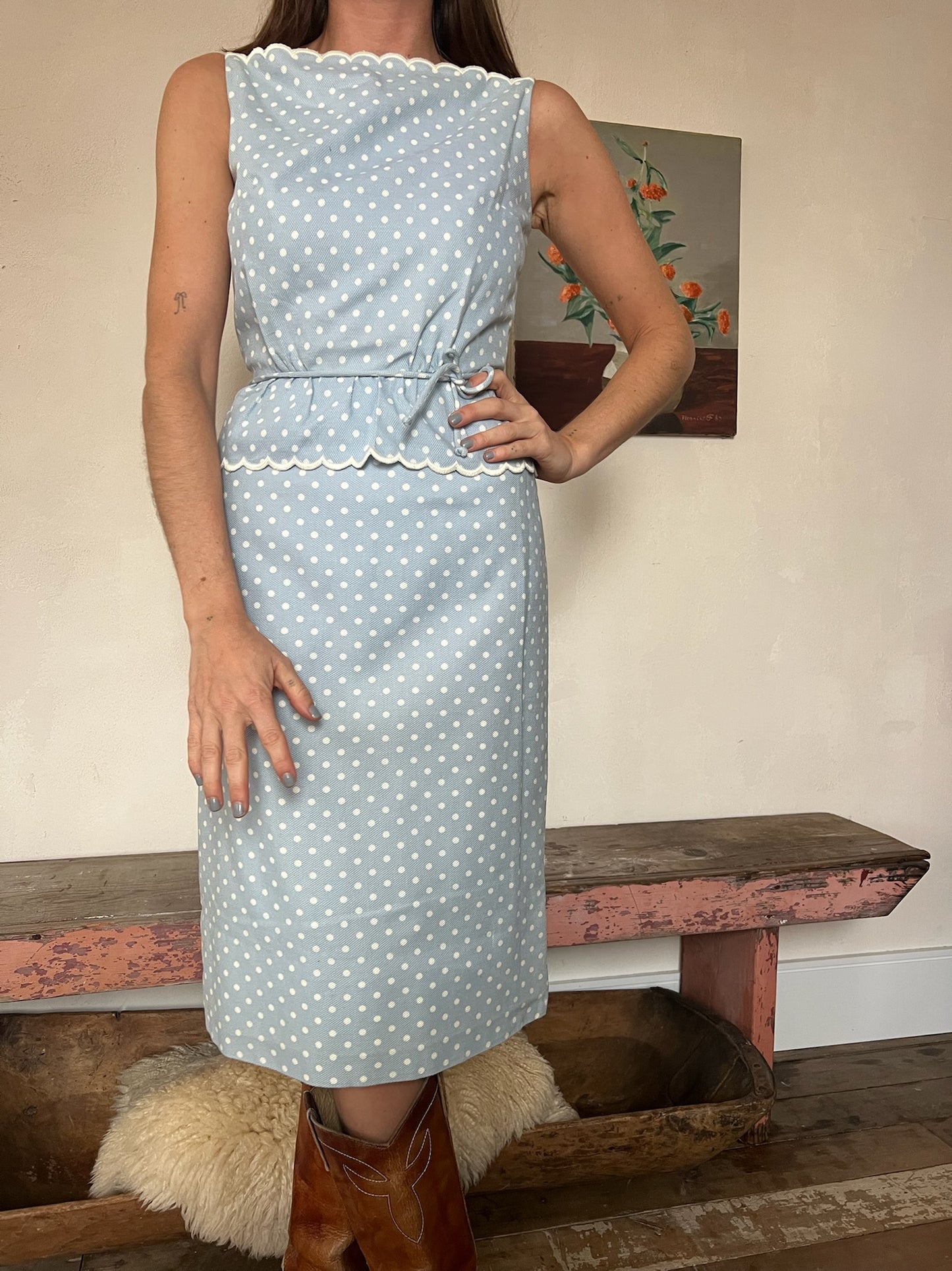 Baby Blue Polka Dot Peplum Dress