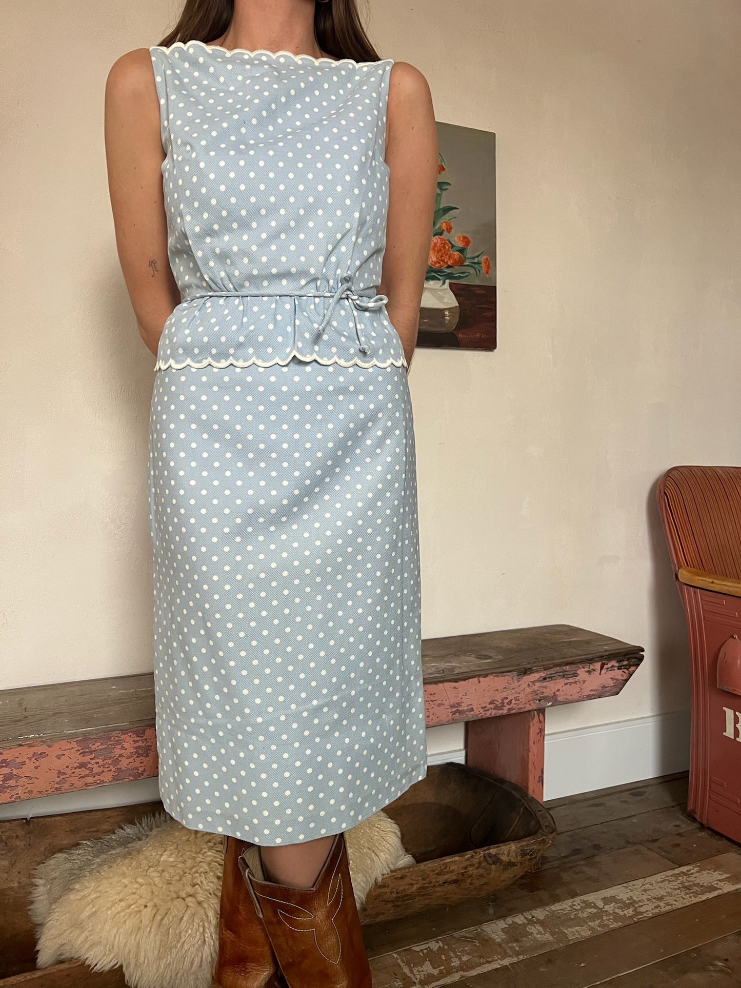 Baby Blue Polka Dot Peplum Dress