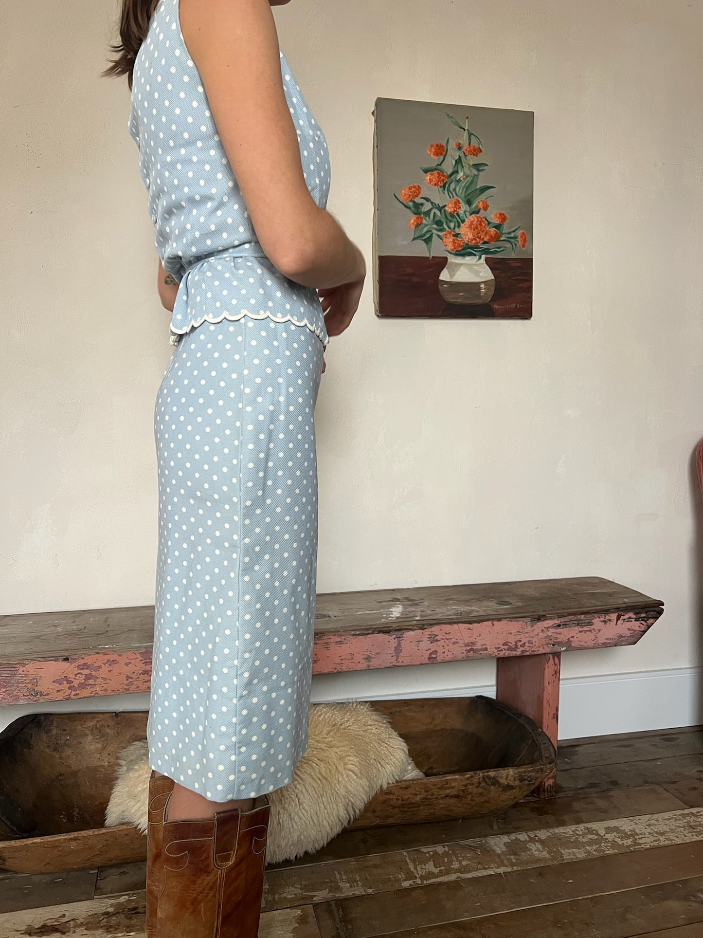 Baby Blue Polka Dot Peplum Dress