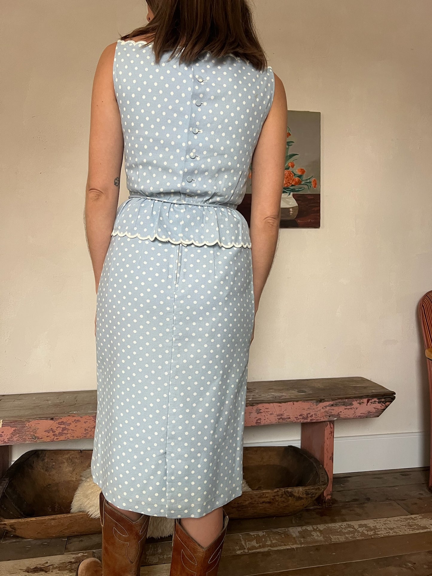 Baby Blue Polka Dot Peplum Dress