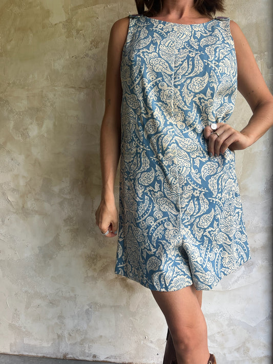 Blue + Cream Pattered Romper