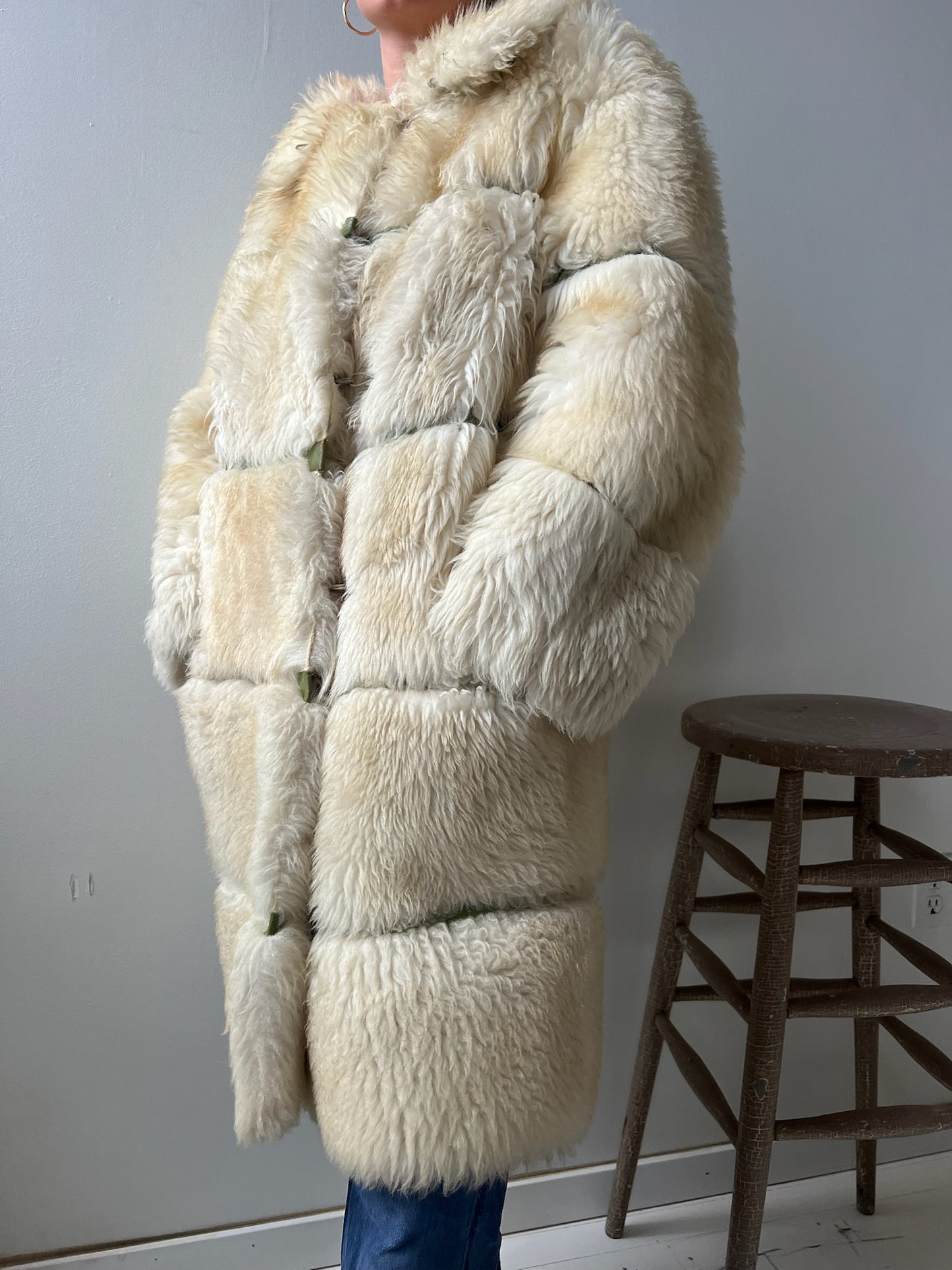 Long Tiered Shearling Jacket