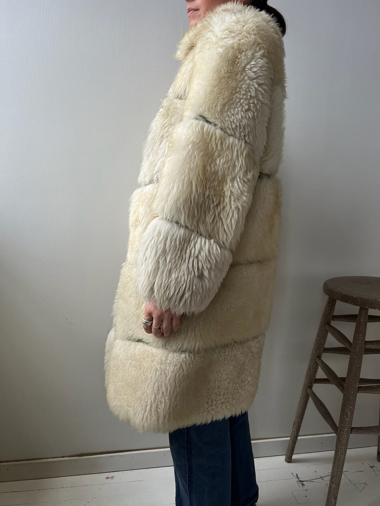 Long Tiered Shearling Jacket