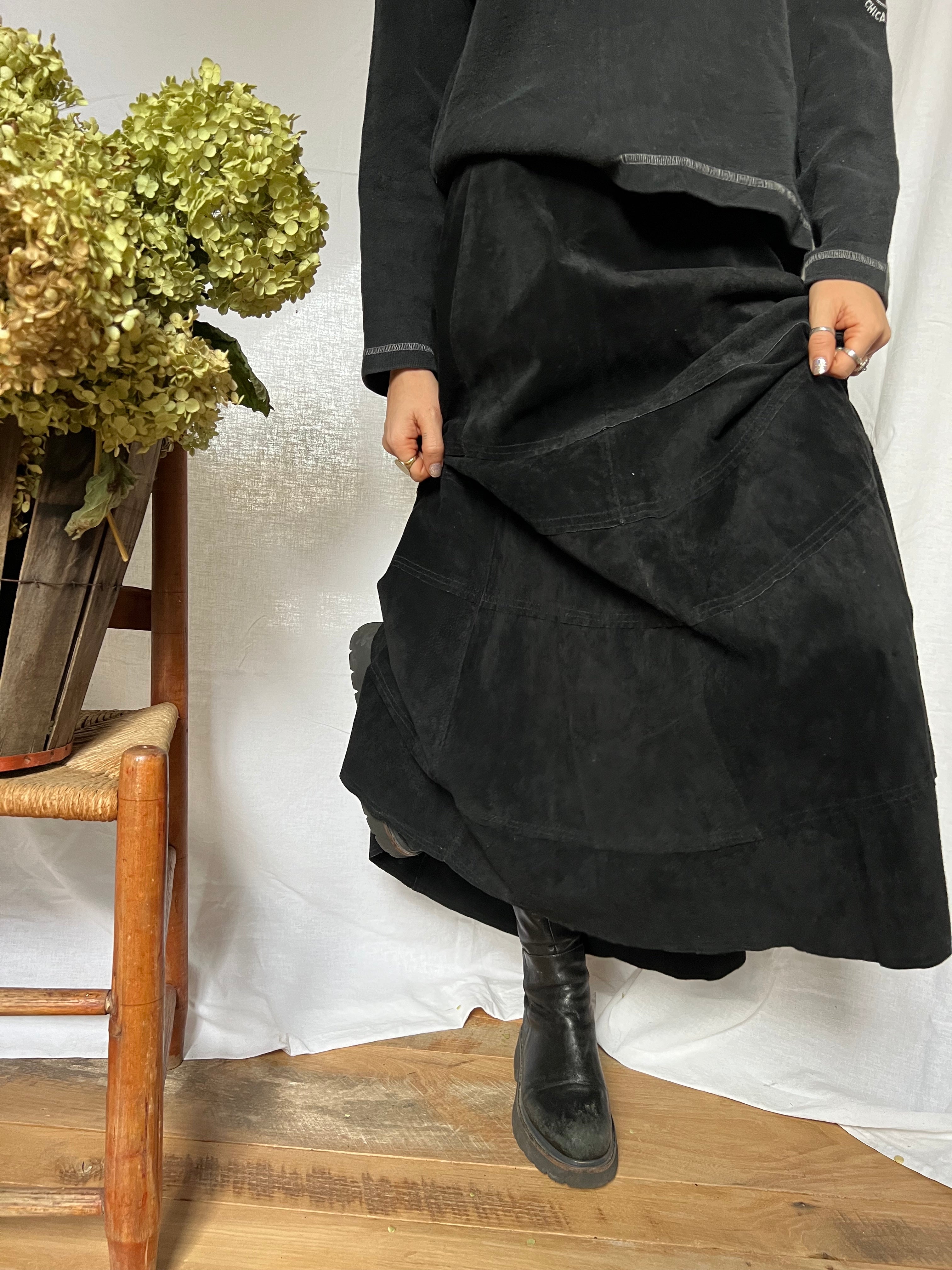 Long Black Suede Skirt