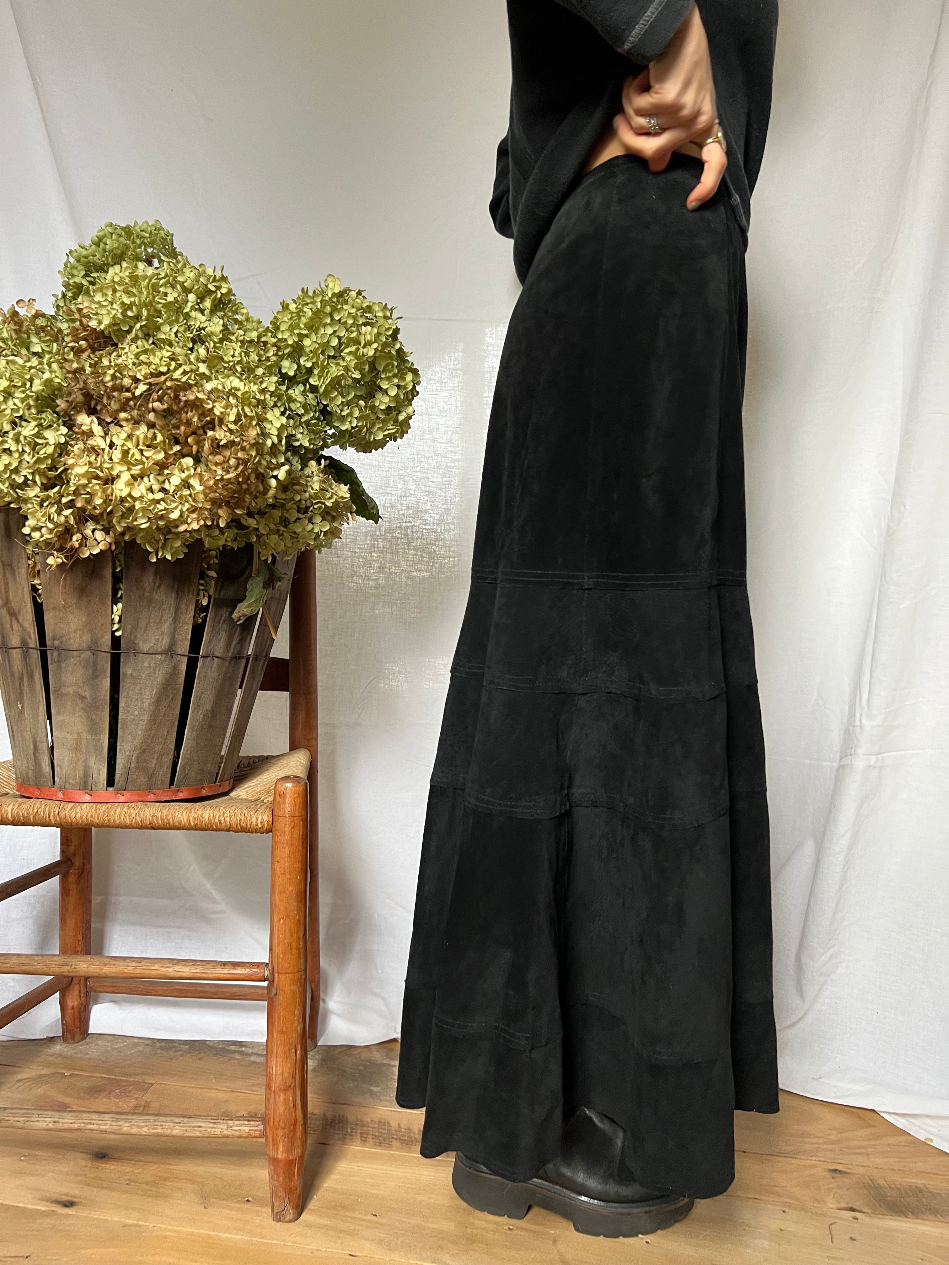 Long Black Suede Skirt