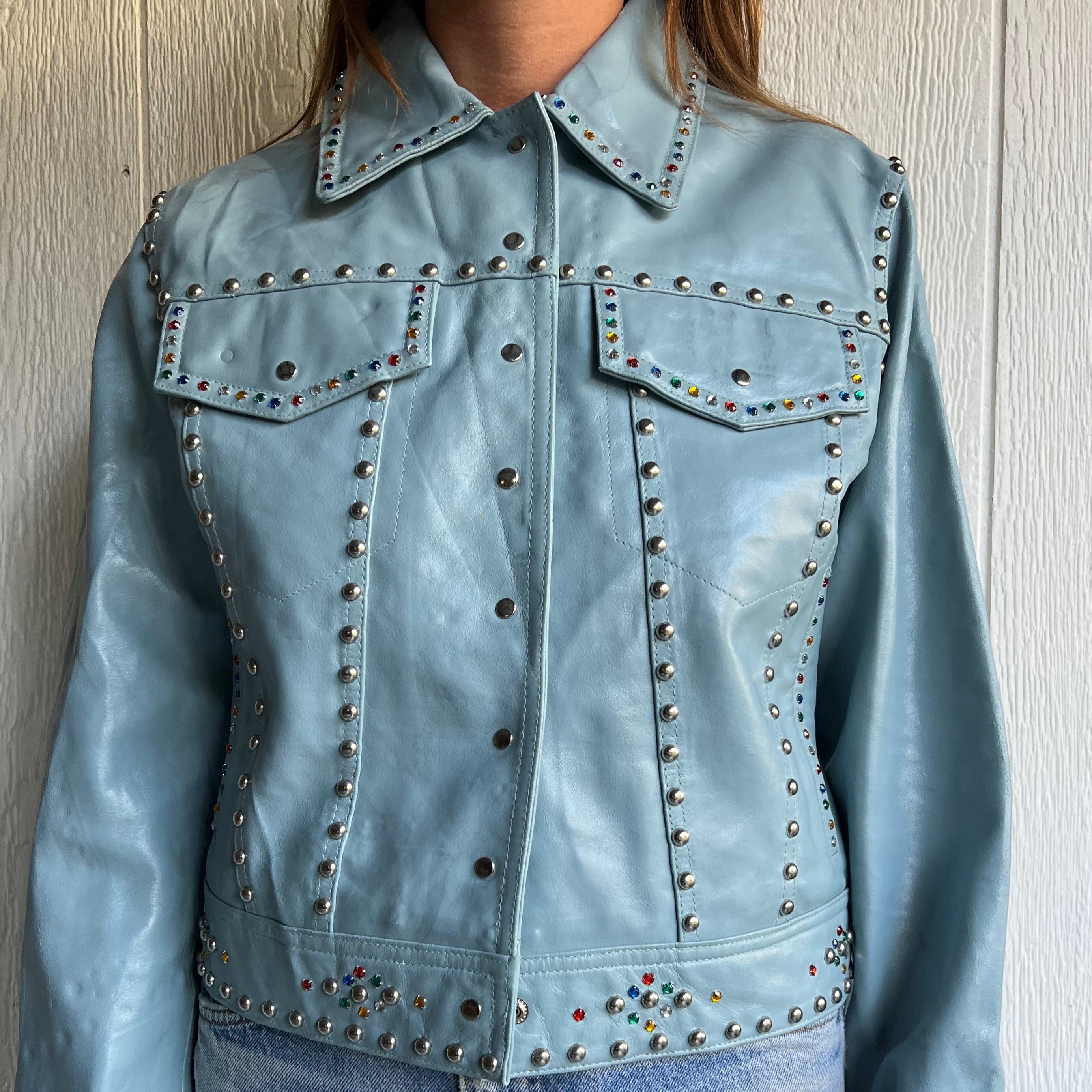 FUNky Baby Blue Studded Leather Jacket