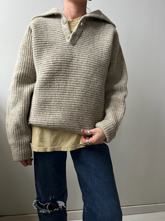 Oatmeal Ribbed Knit Pullover