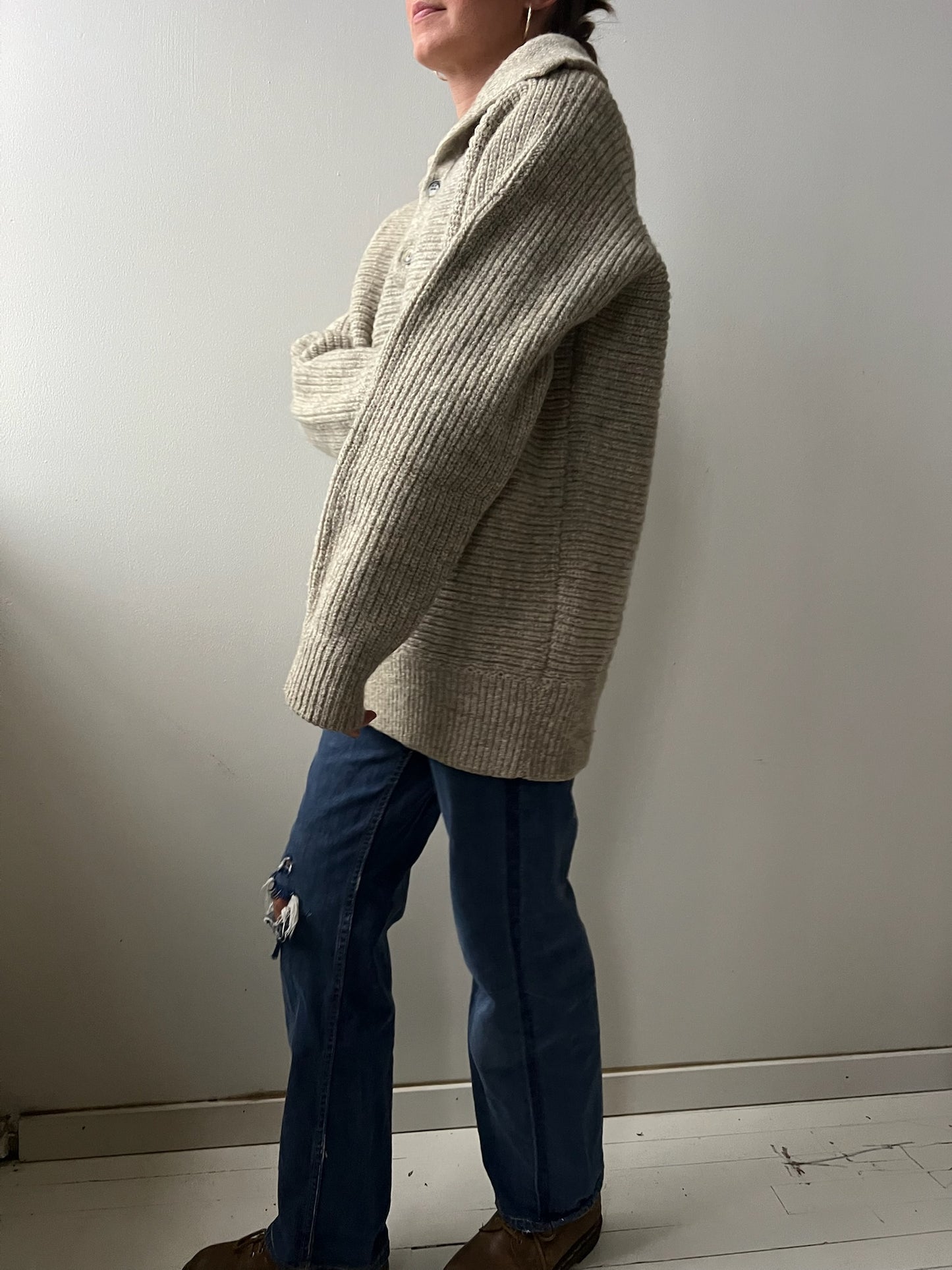 Oatmeal Ribbed Knit Pullover