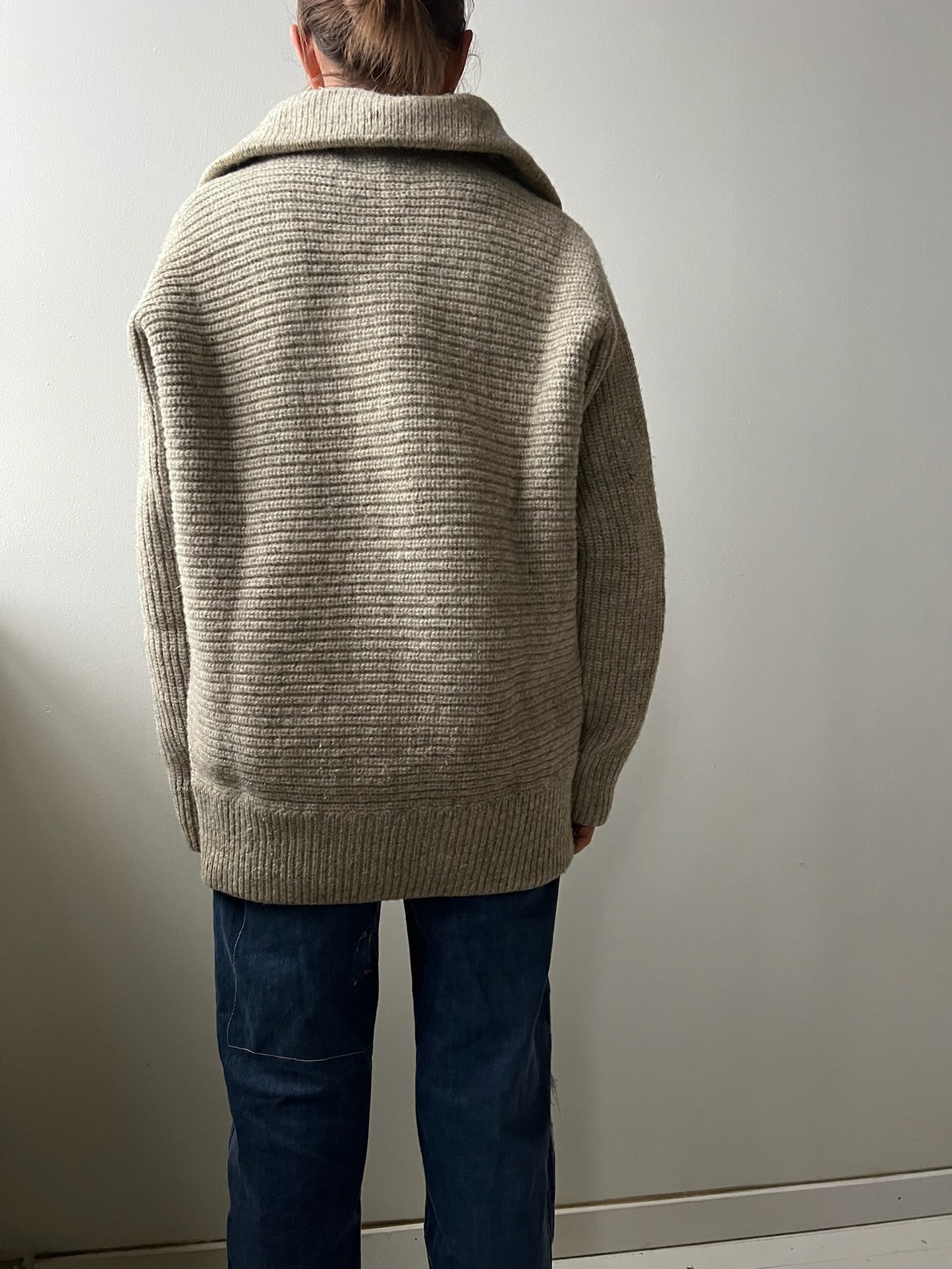 Oatmeal Ribbed Knit Pullover