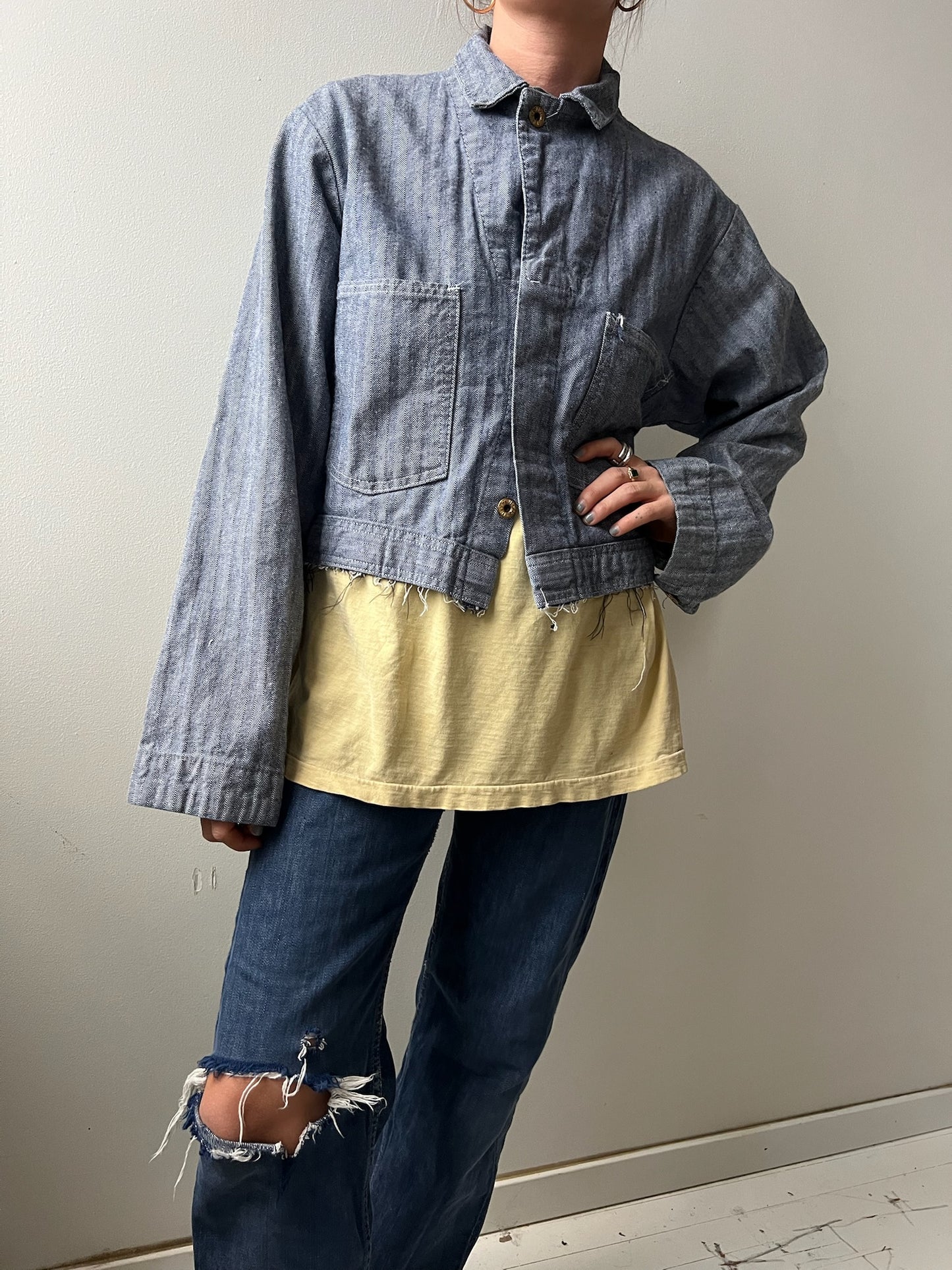 Cropped Twill Workwear Jumpsuit