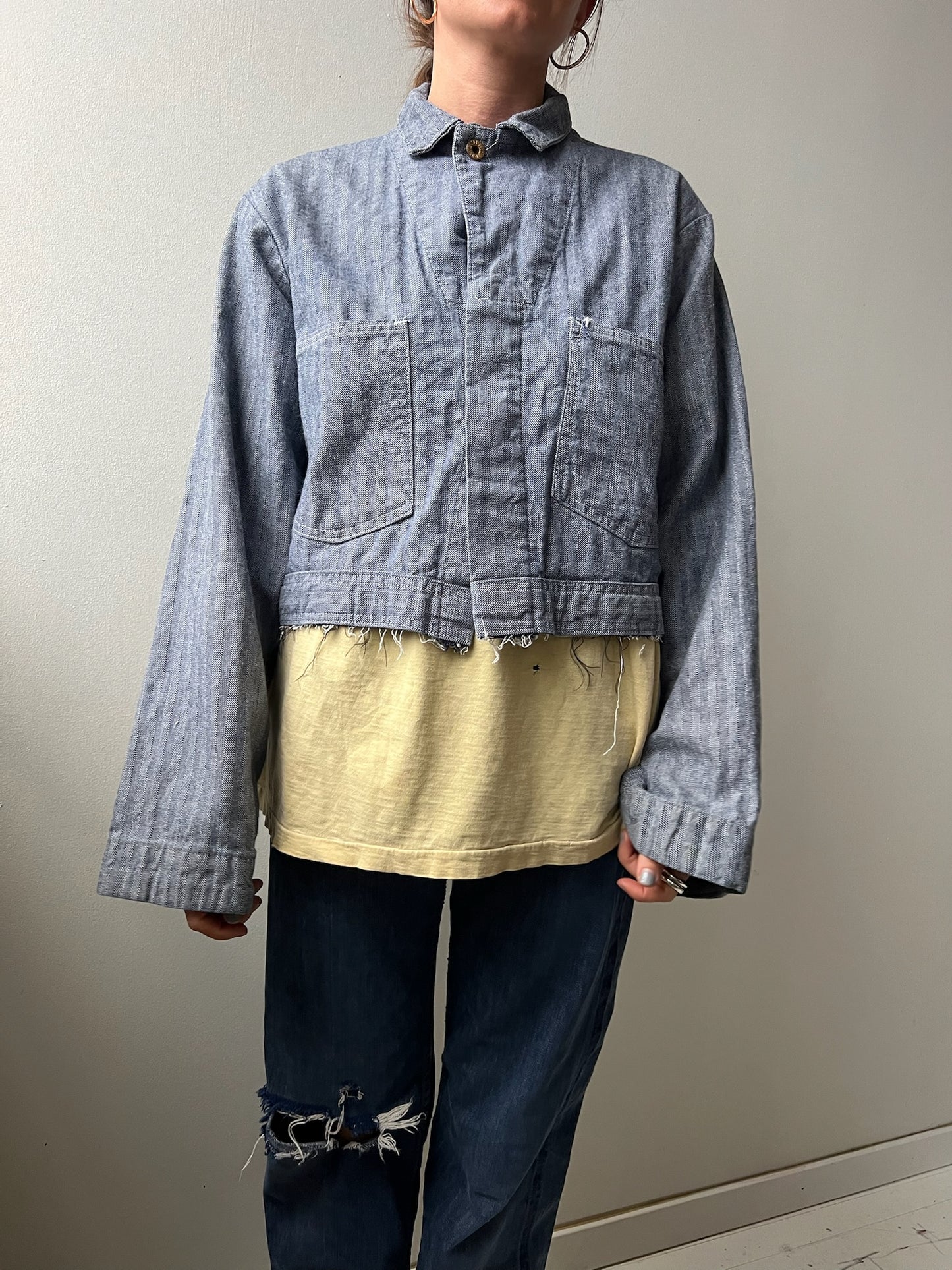 Cropped Twill Workwear Jumpsuit