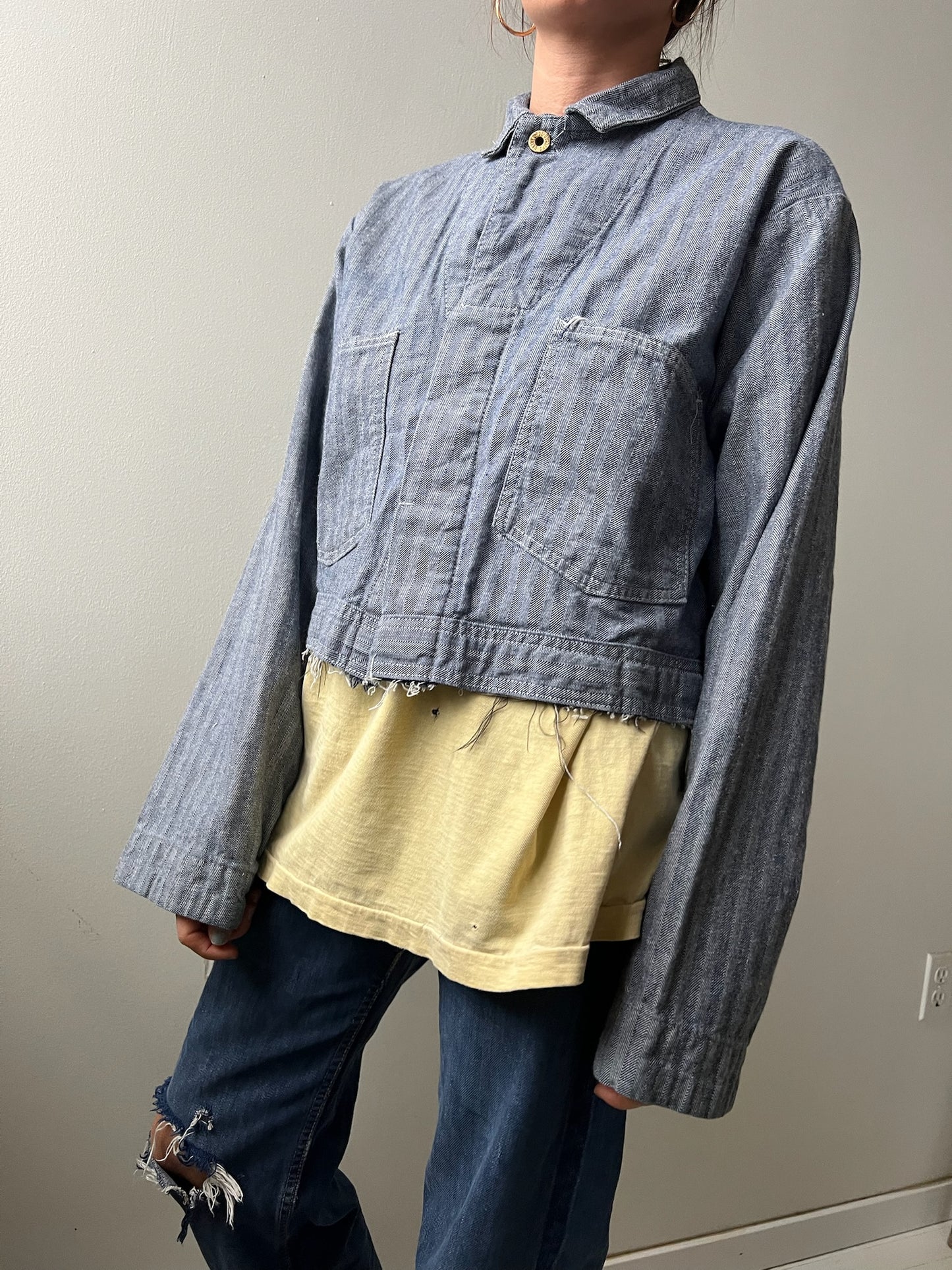 Cropped Twill Workwear Jumpsuit