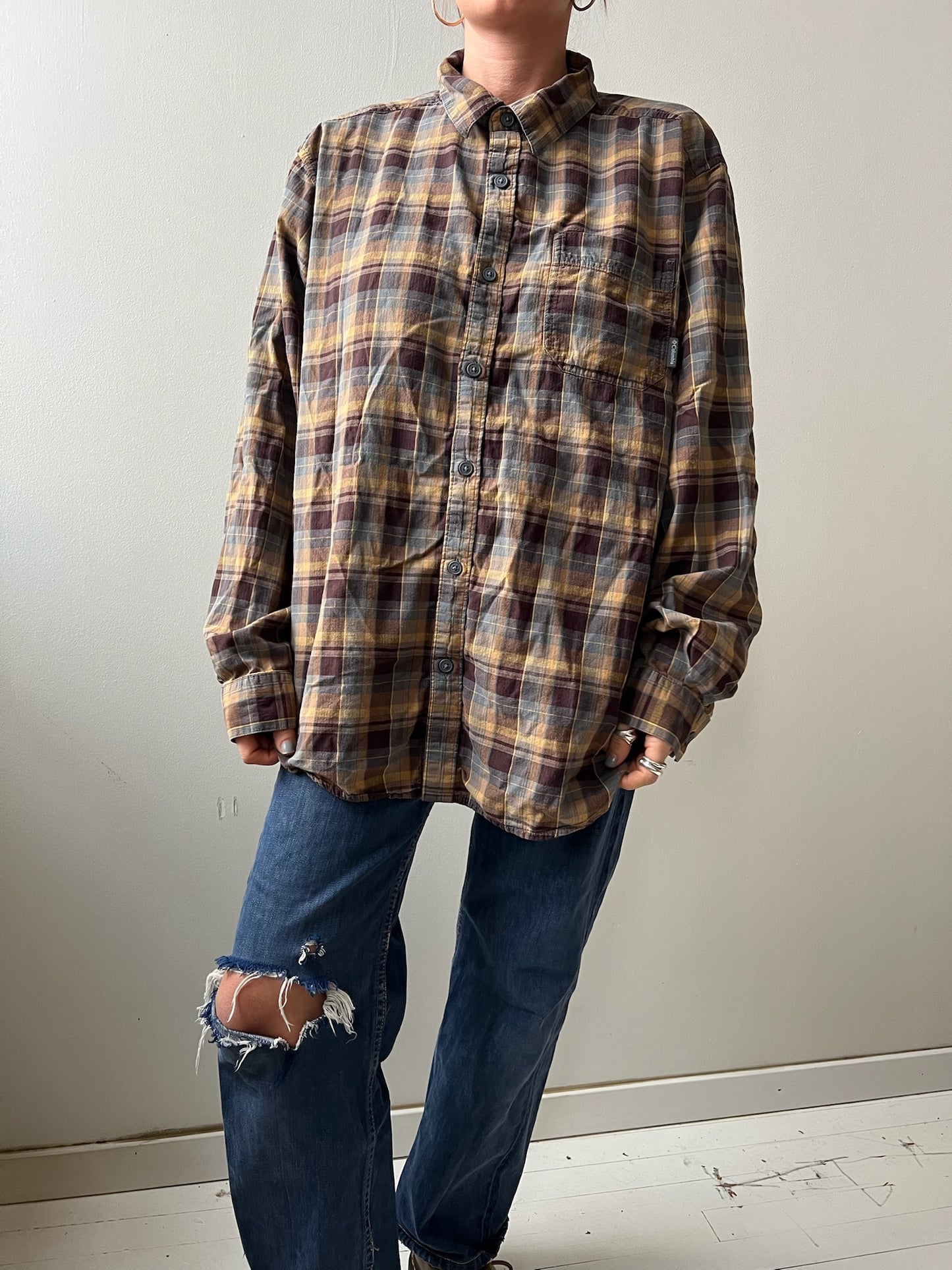 Brown + Yellow + Grey Plaid Shirt