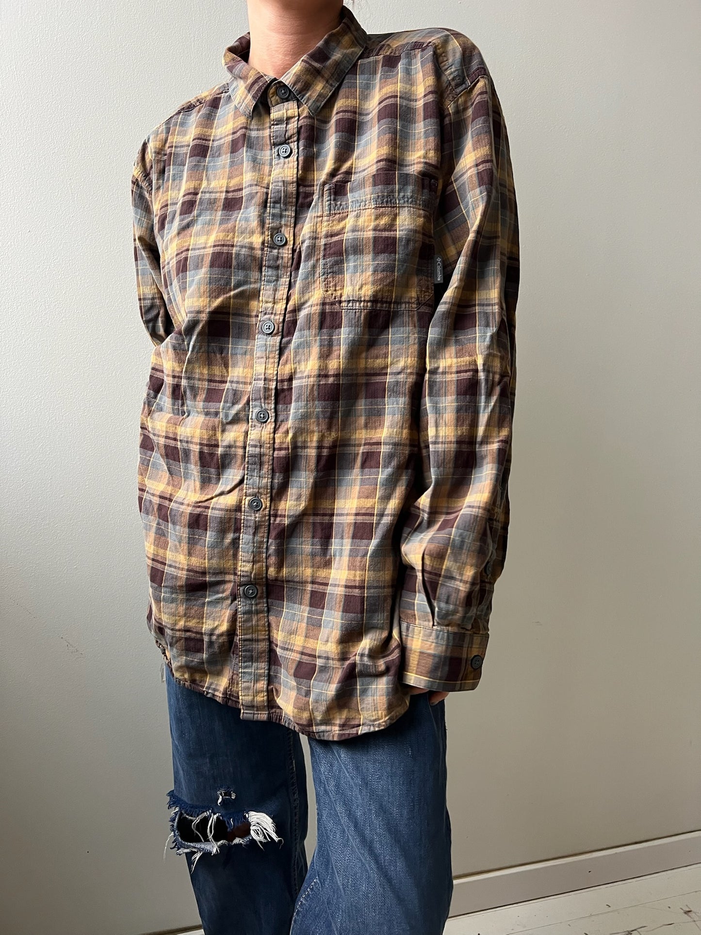 Brown + Yellow + Grey Plaid Shirt