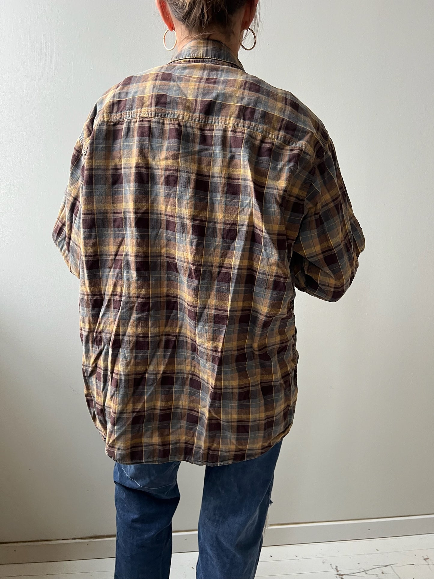 Brown + Yellow + Grey Plaid Shirt