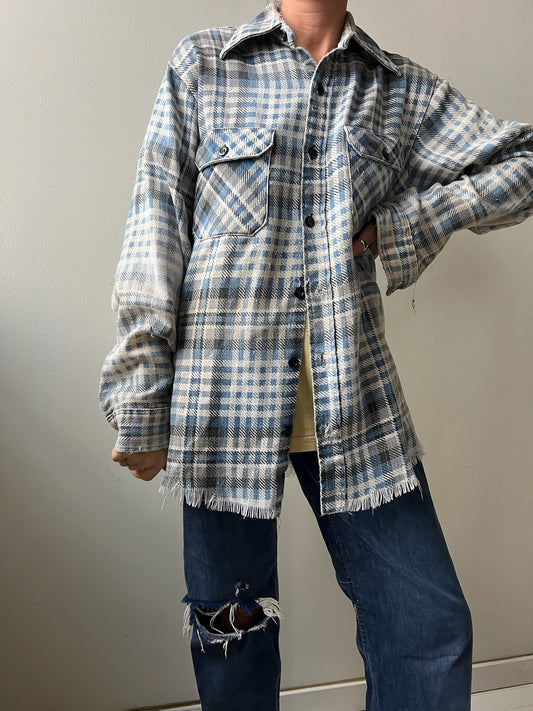 Super Faded + Distressed Blue Flannel