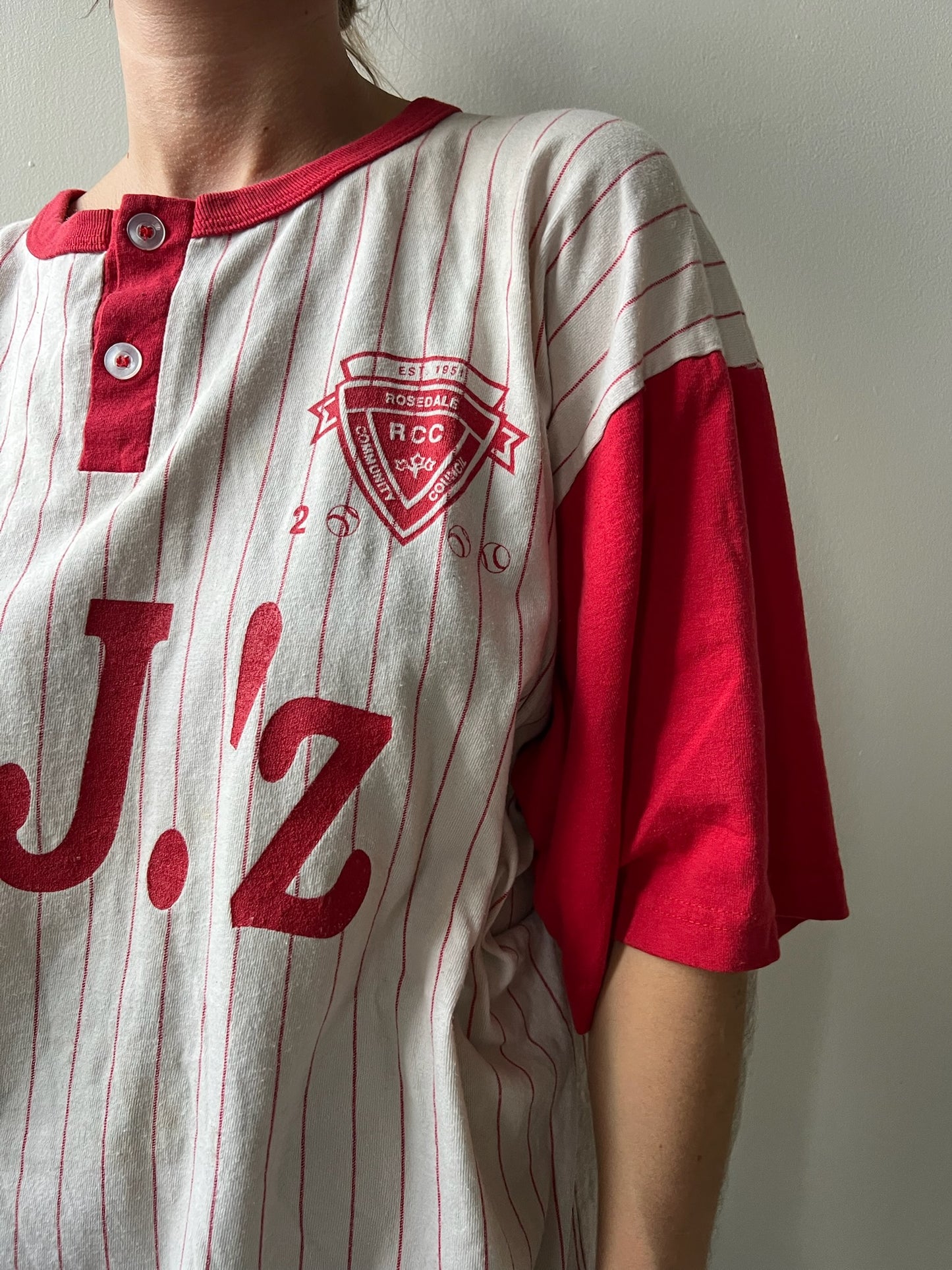 Pj’z Red Pinstripe Baseball Tee