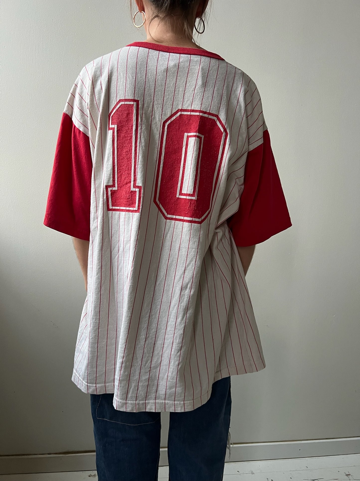 Pj’z Red Pinstripe Baseball Tee