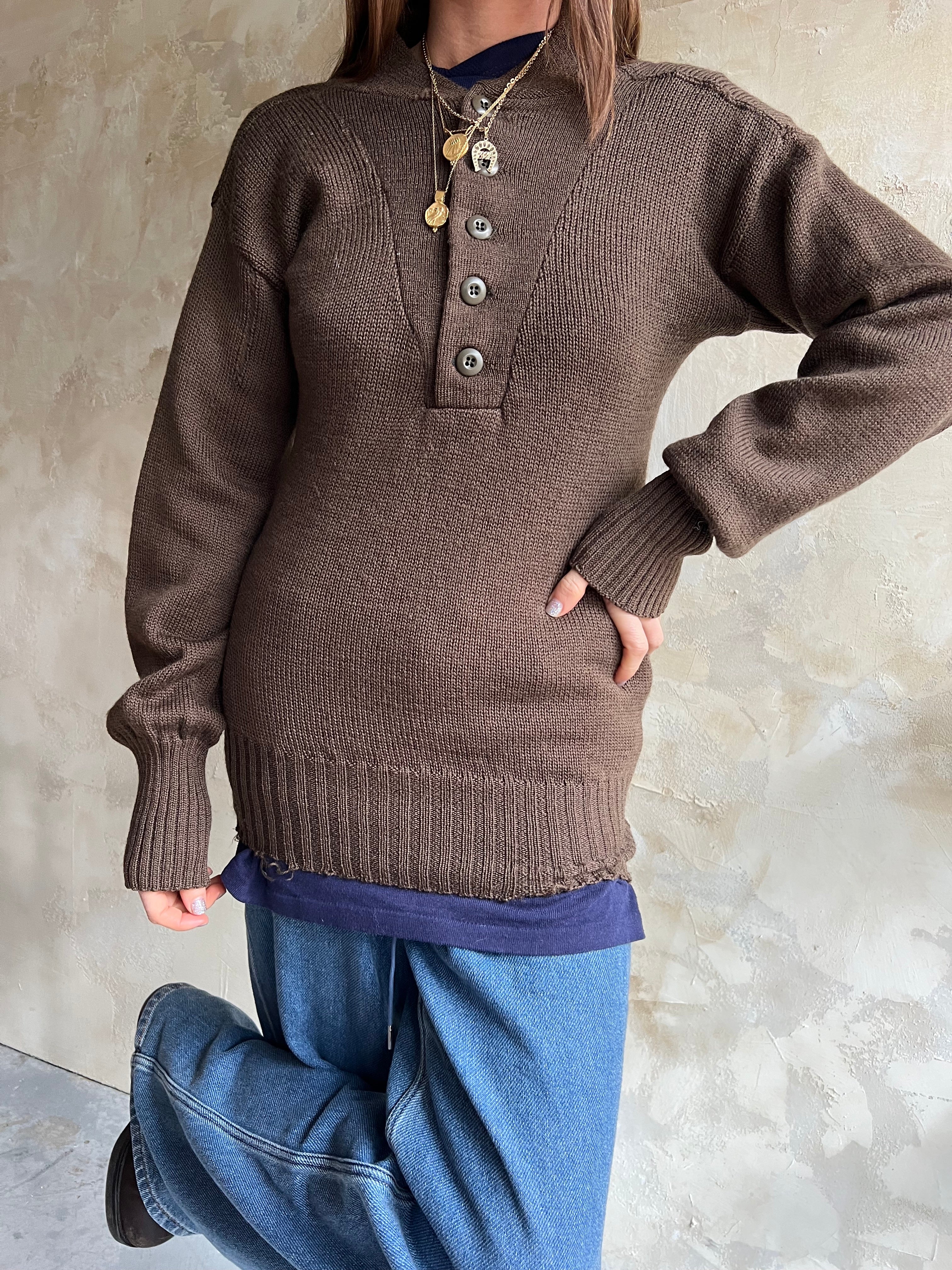 Brown Military Knit Sweater