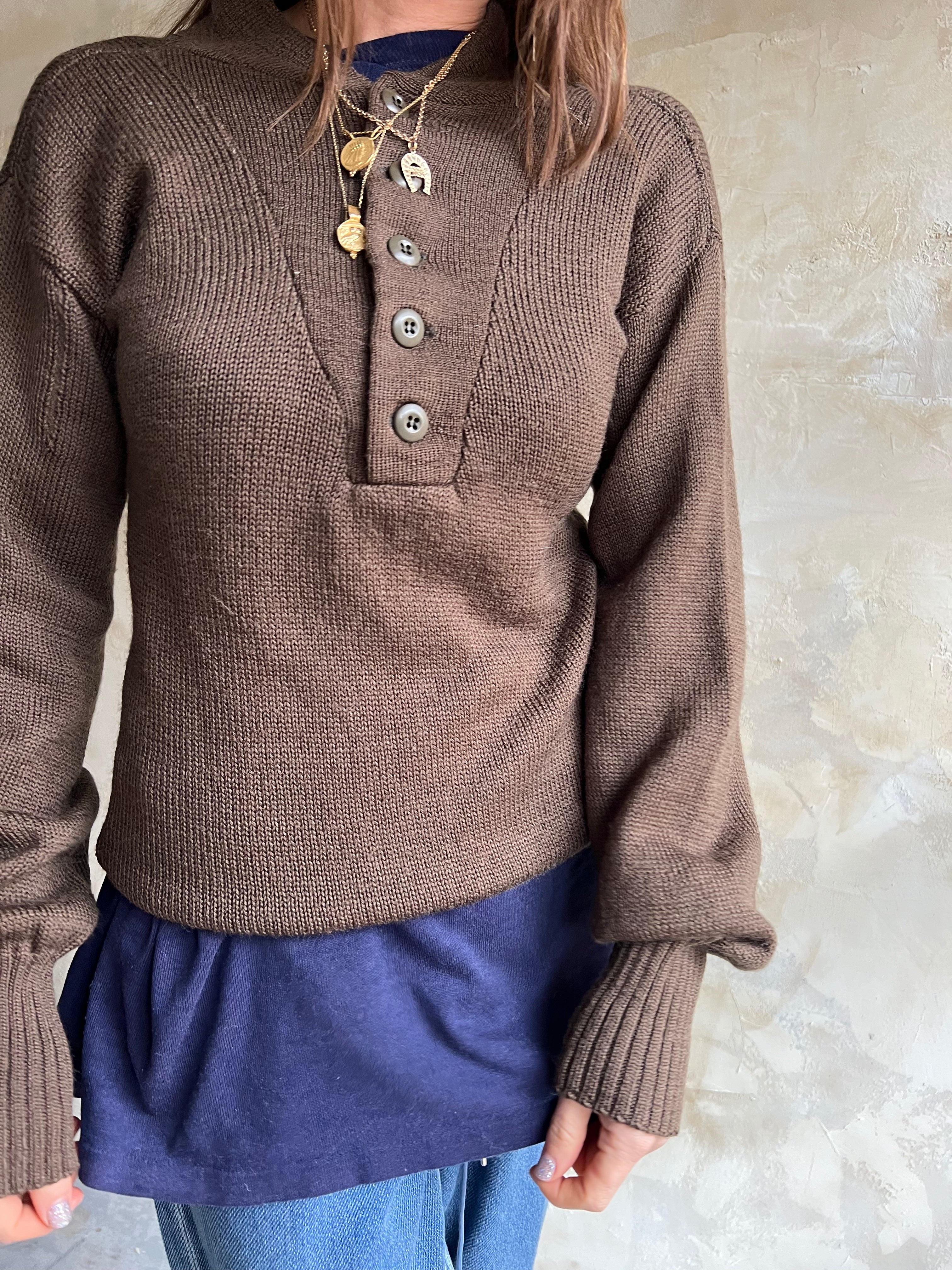 Brown Military Knit Sweater