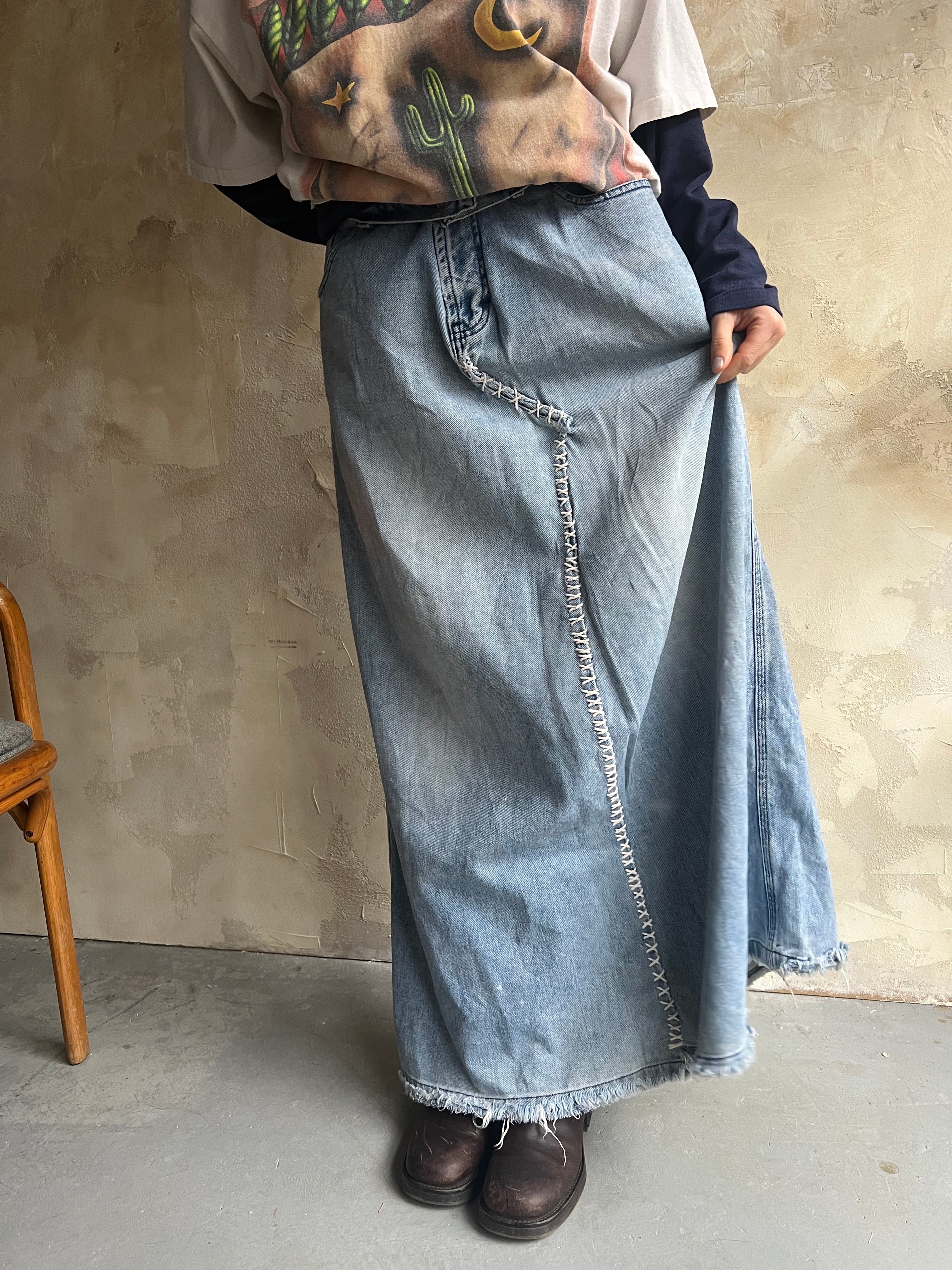 Reworked Long Denim Skirt