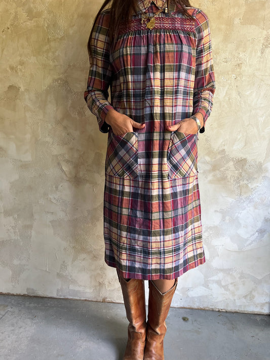 Plaid Cotton Smocked Dress