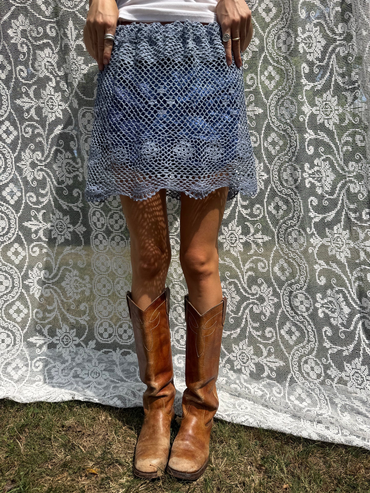 Sky Blue Crochet Mini Skirt