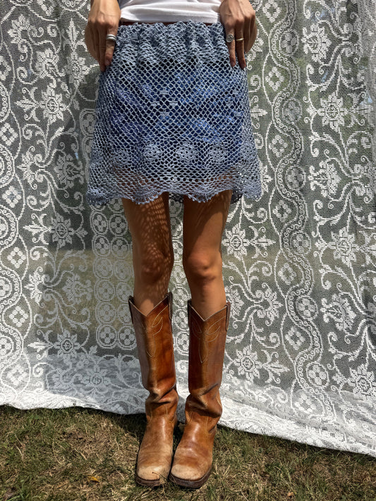 Sky Blue Crochet Mini Skirt