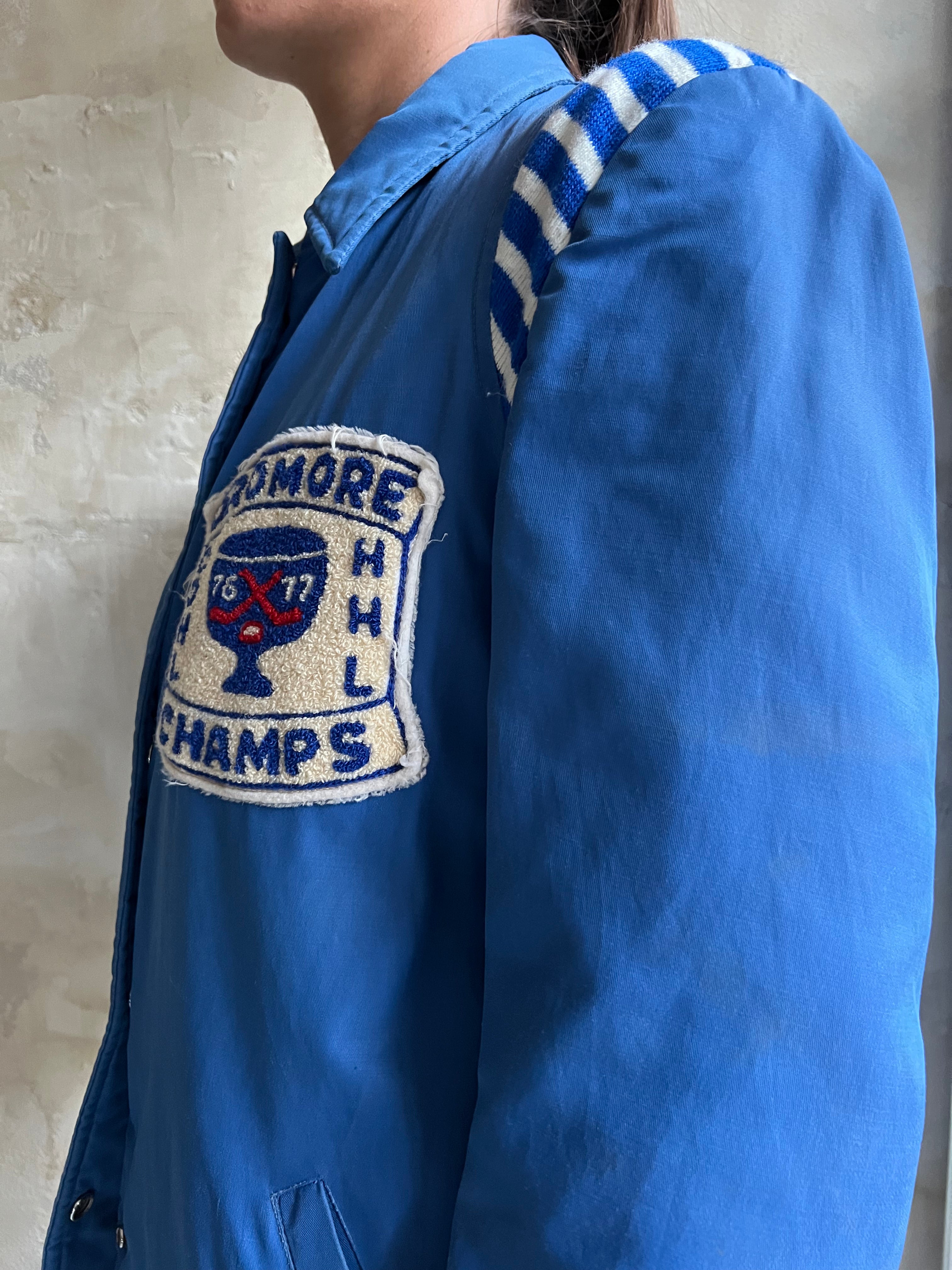 Blue 1970's Dromore Champs Varsity Hockey Jacket