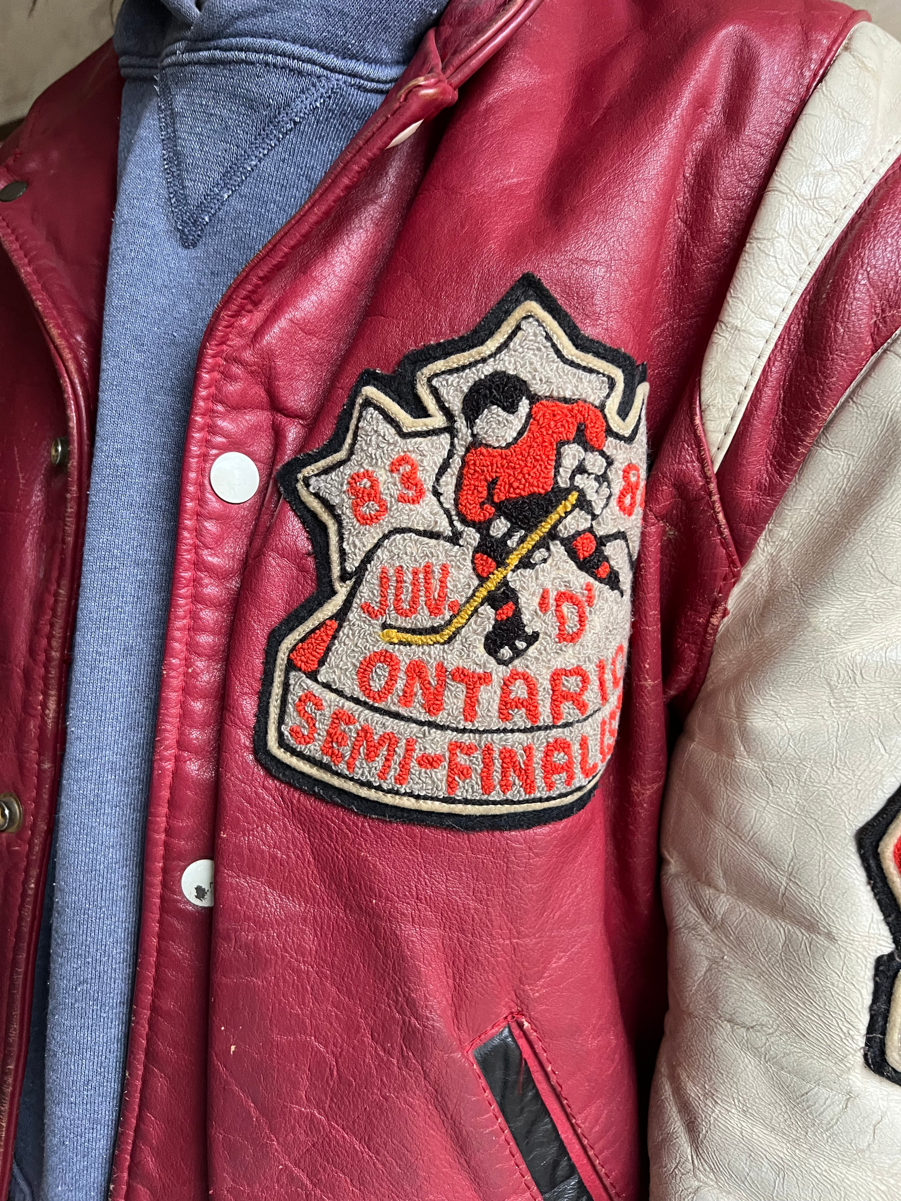 1980's Red + White Hockey Varsity Jacket