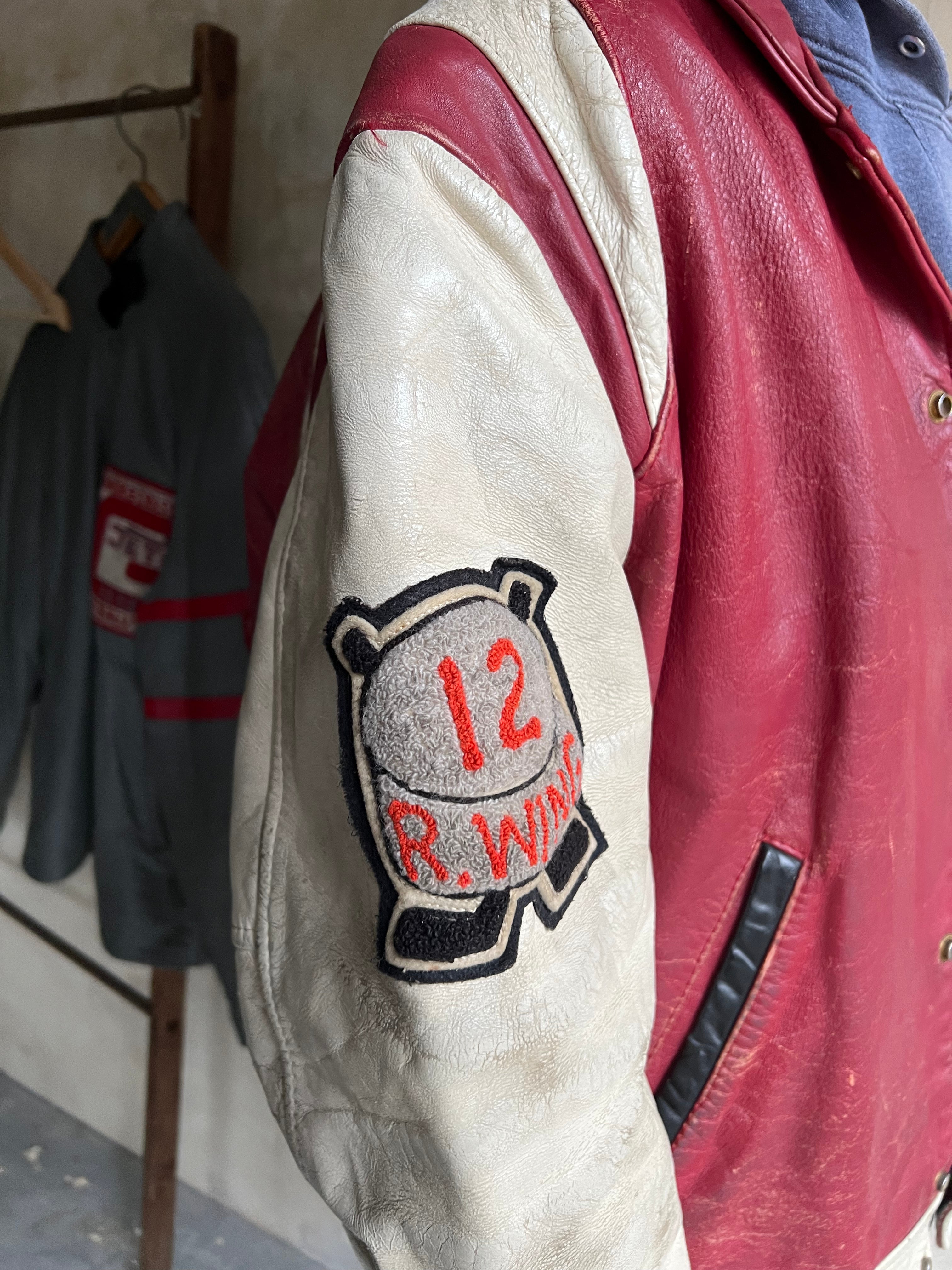 1980's Red + White Hockey Varsity Jacket