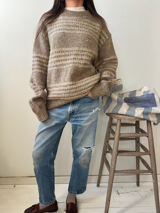 Oatmeal Striped Wool Sweater